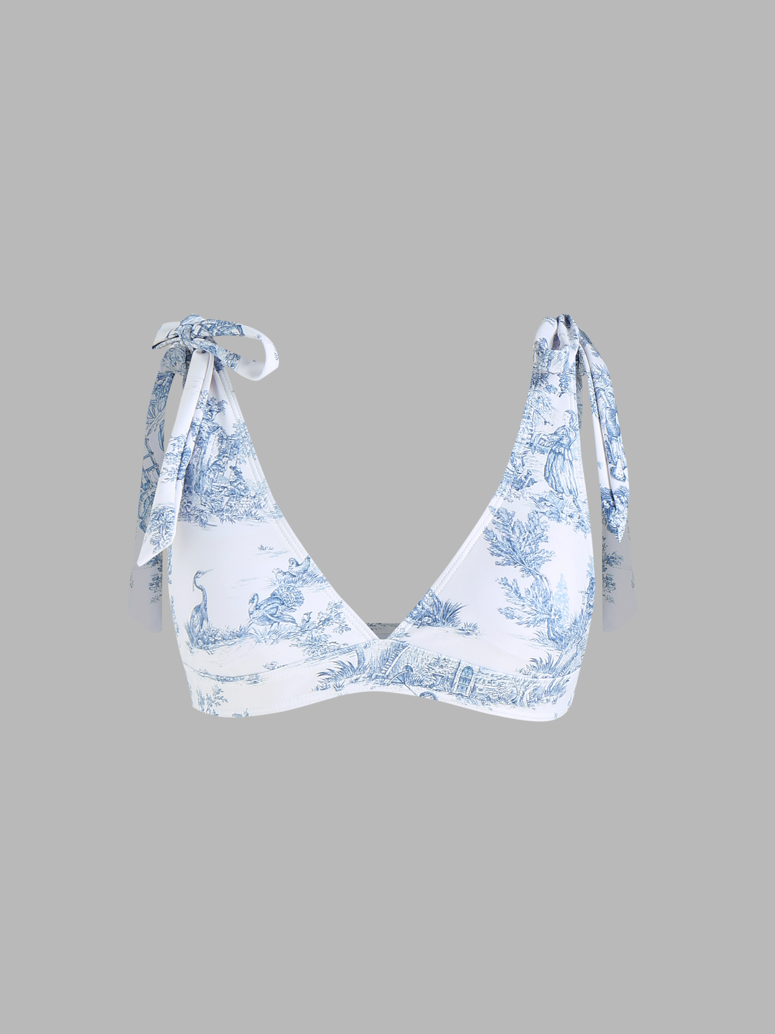 Toile de Jouy Tie Shoulder Bikini Top - Cider