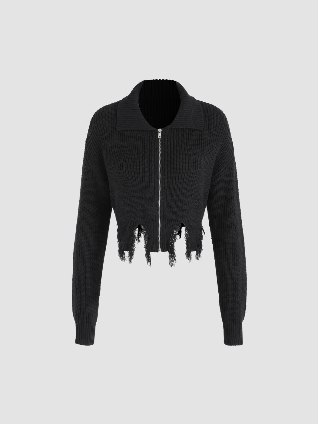 Ripped Trim Solid Cardigan