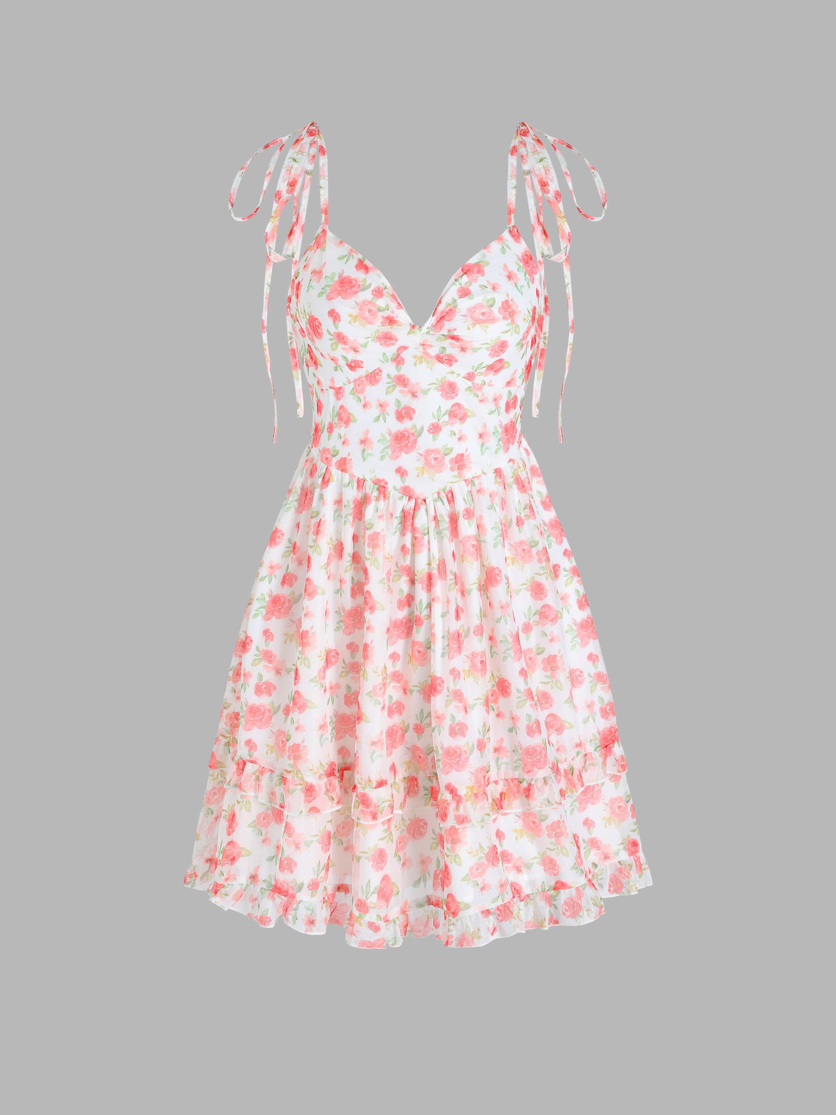 Tie Shoulder Floral Mini Dress For Daily Casual Vacation