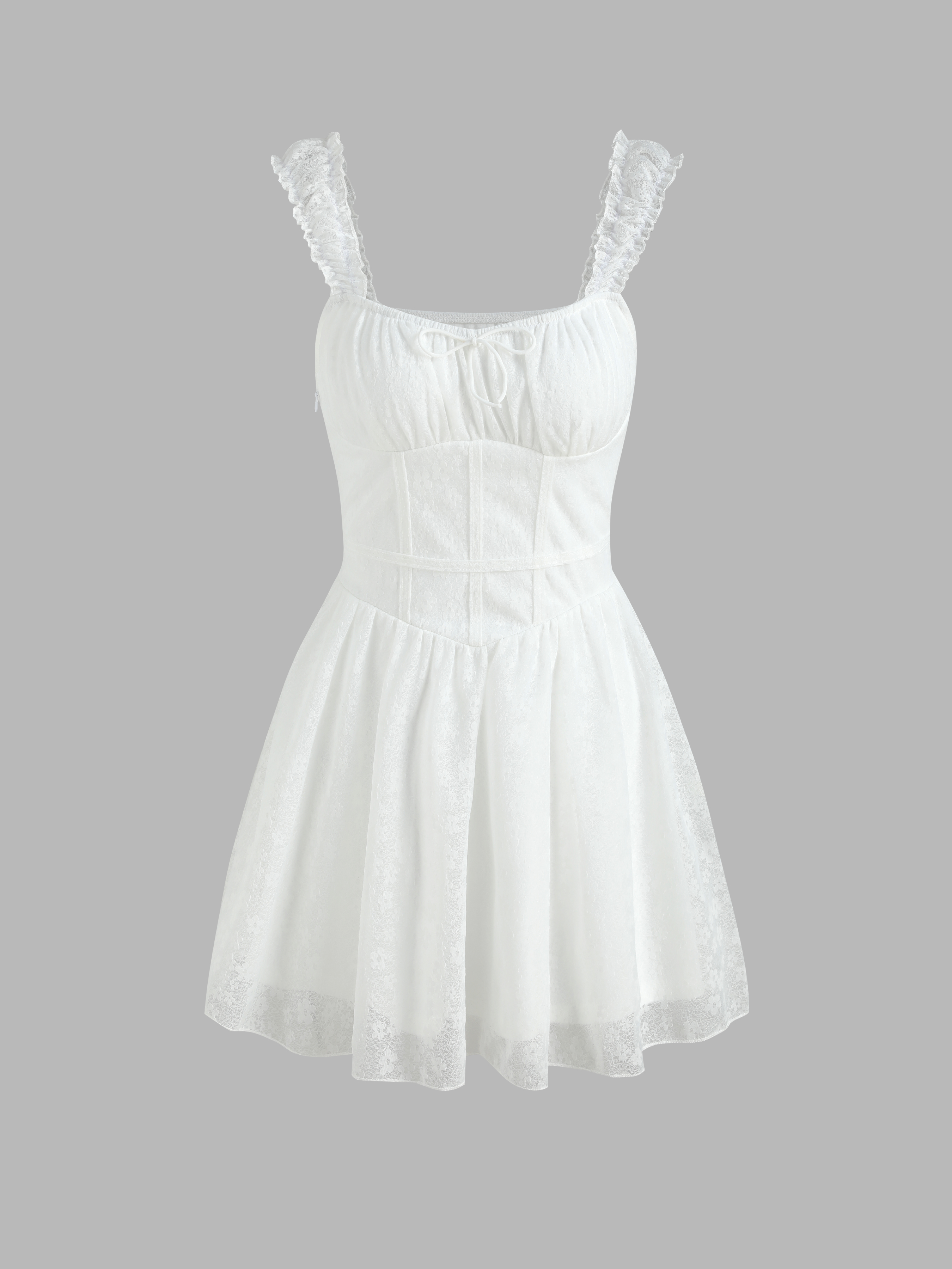 Solid Floral Lace Knotted Mini Dress - Cider