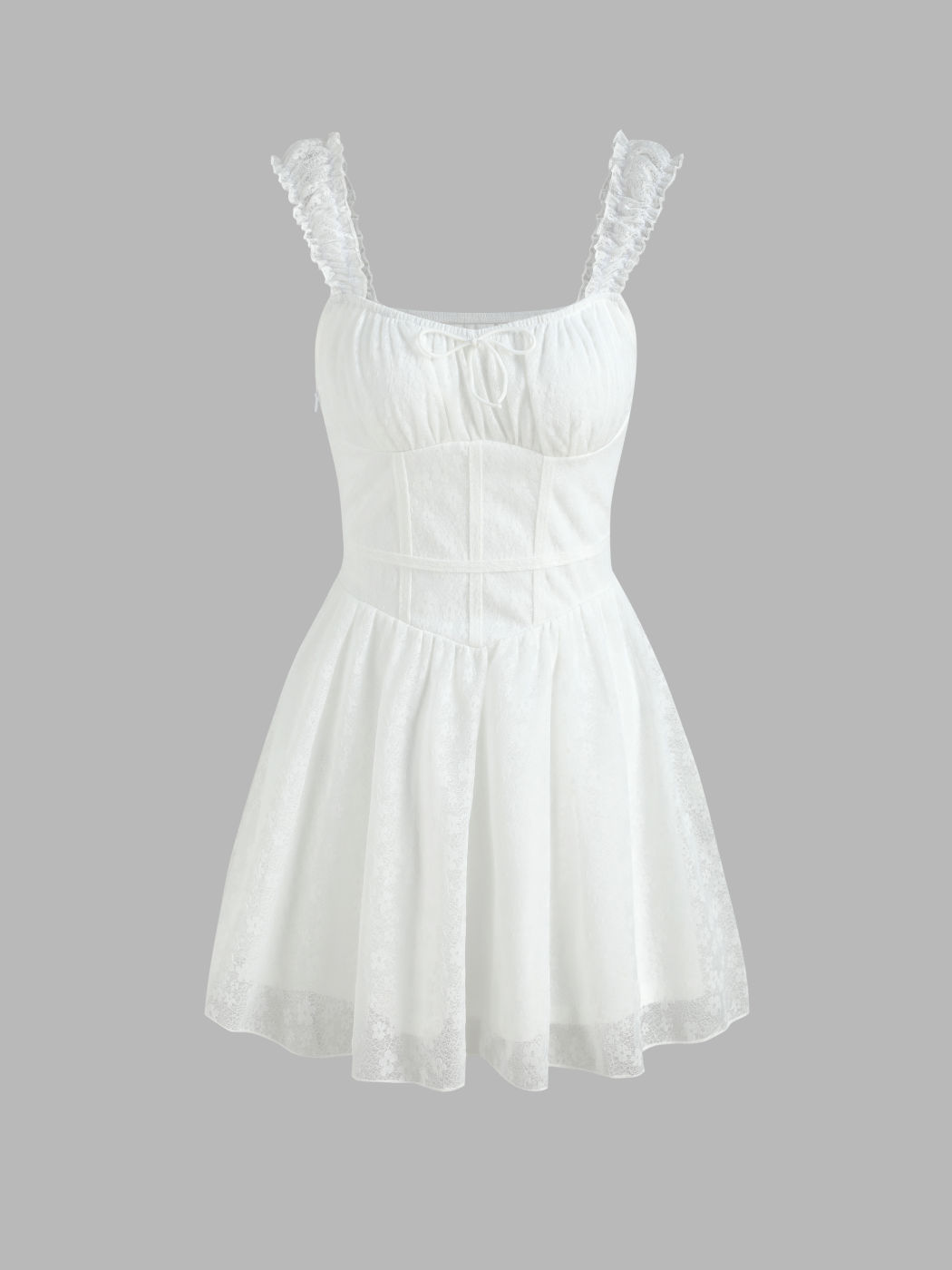 Einfarbiges, geknotetes Minikleid mit floraler Spitze