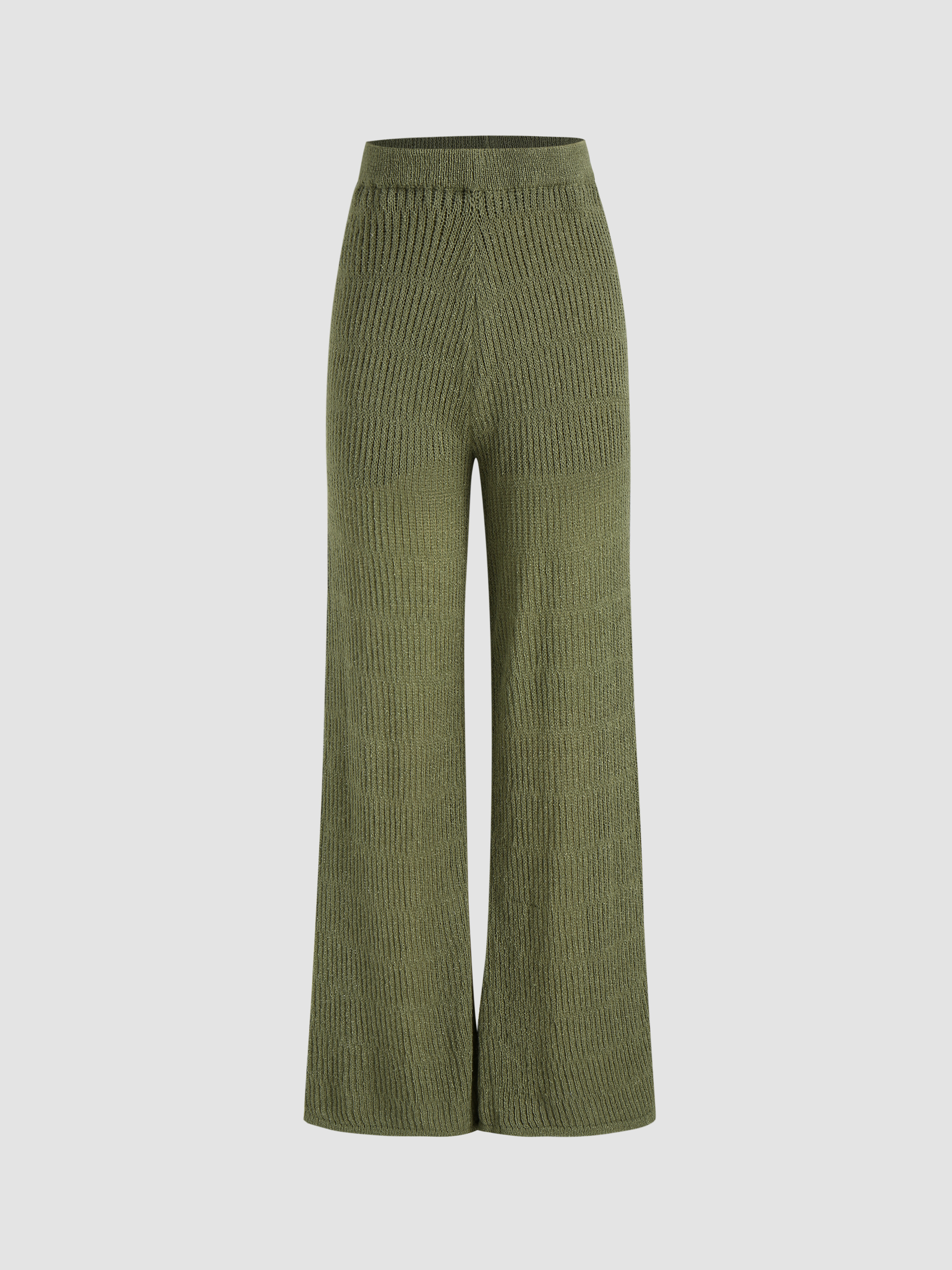 Rib Knit Wide Leg Pants - Cider