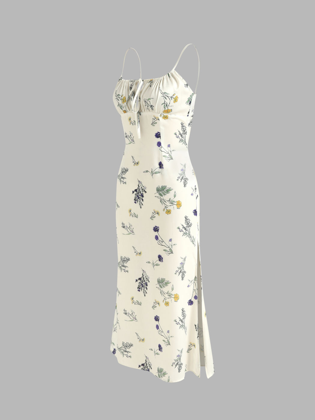 Geblümtes Midikleid mit Kordelzug und Schlitz