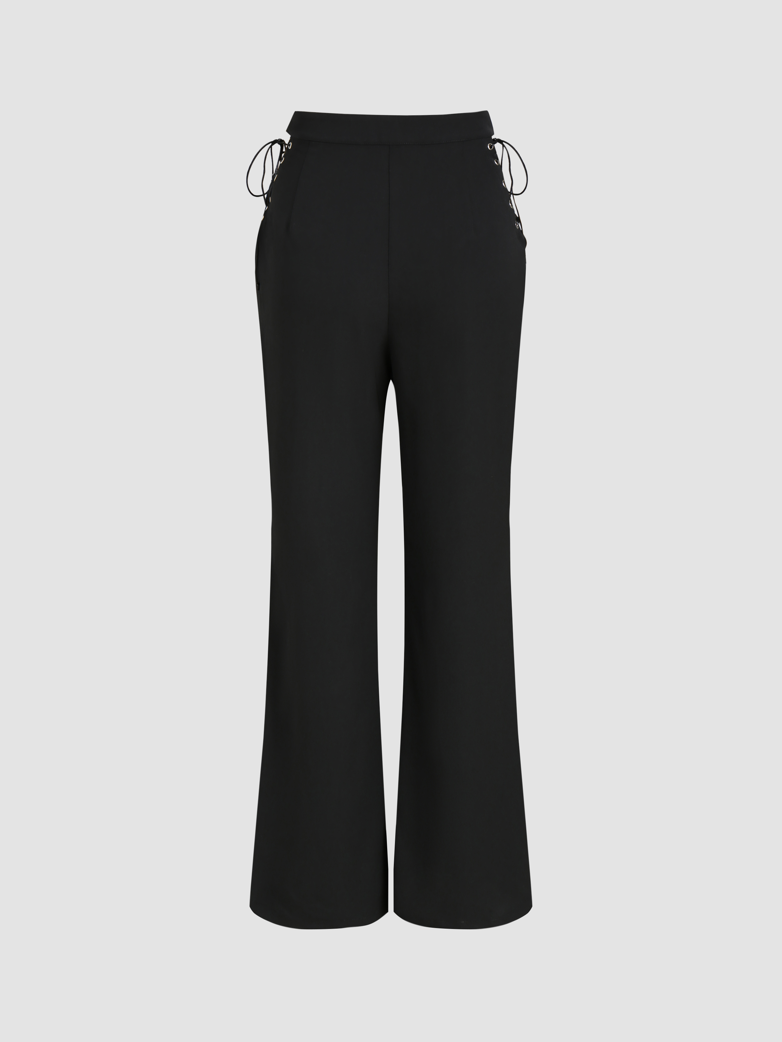 Solid Lace Up Side Flare Pants - Cider