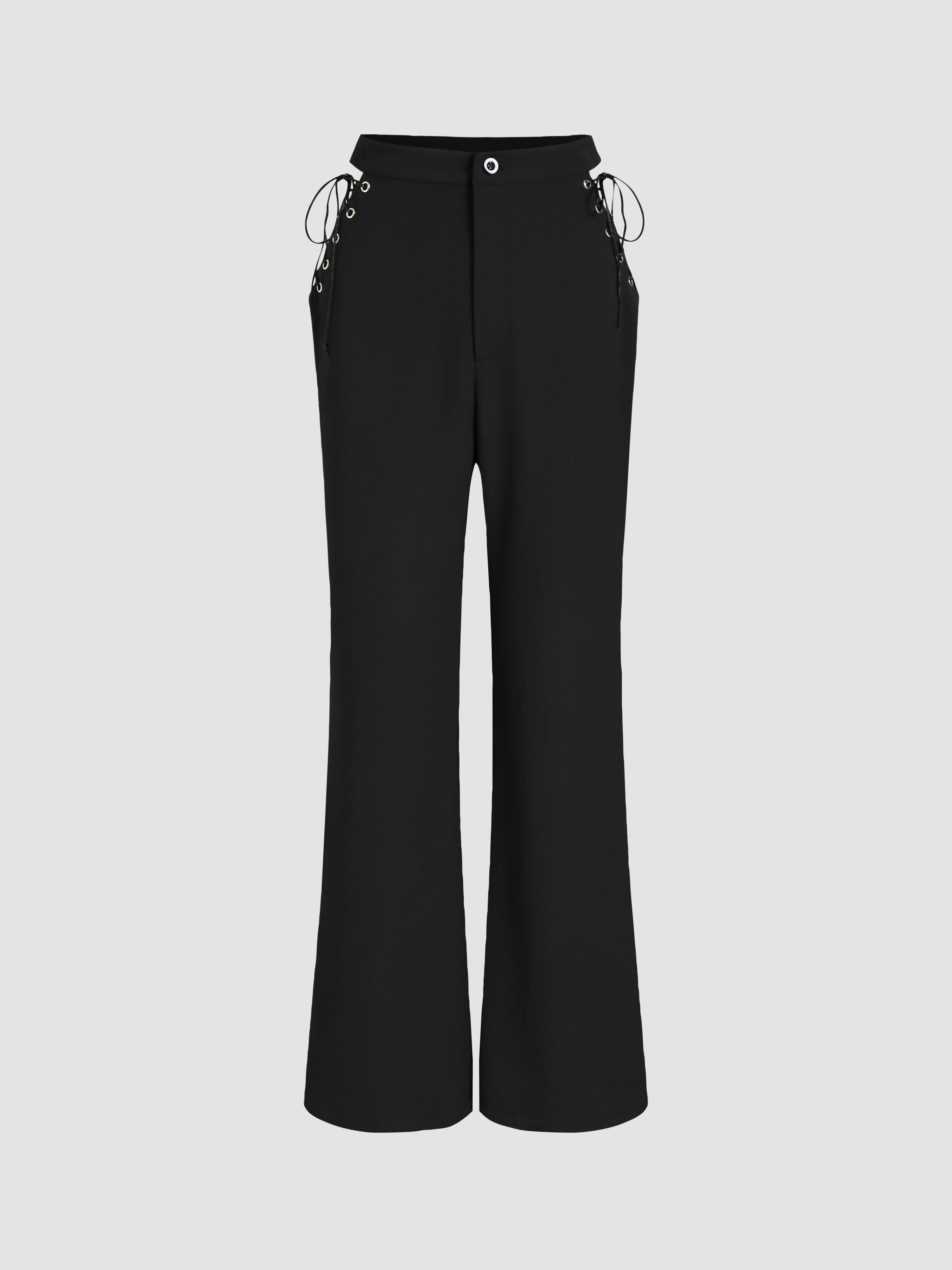 Solid Lace Up Side Flare Pants