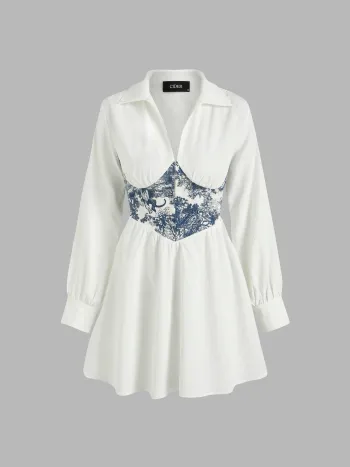 Robe chemise patchy Toile de Jouy