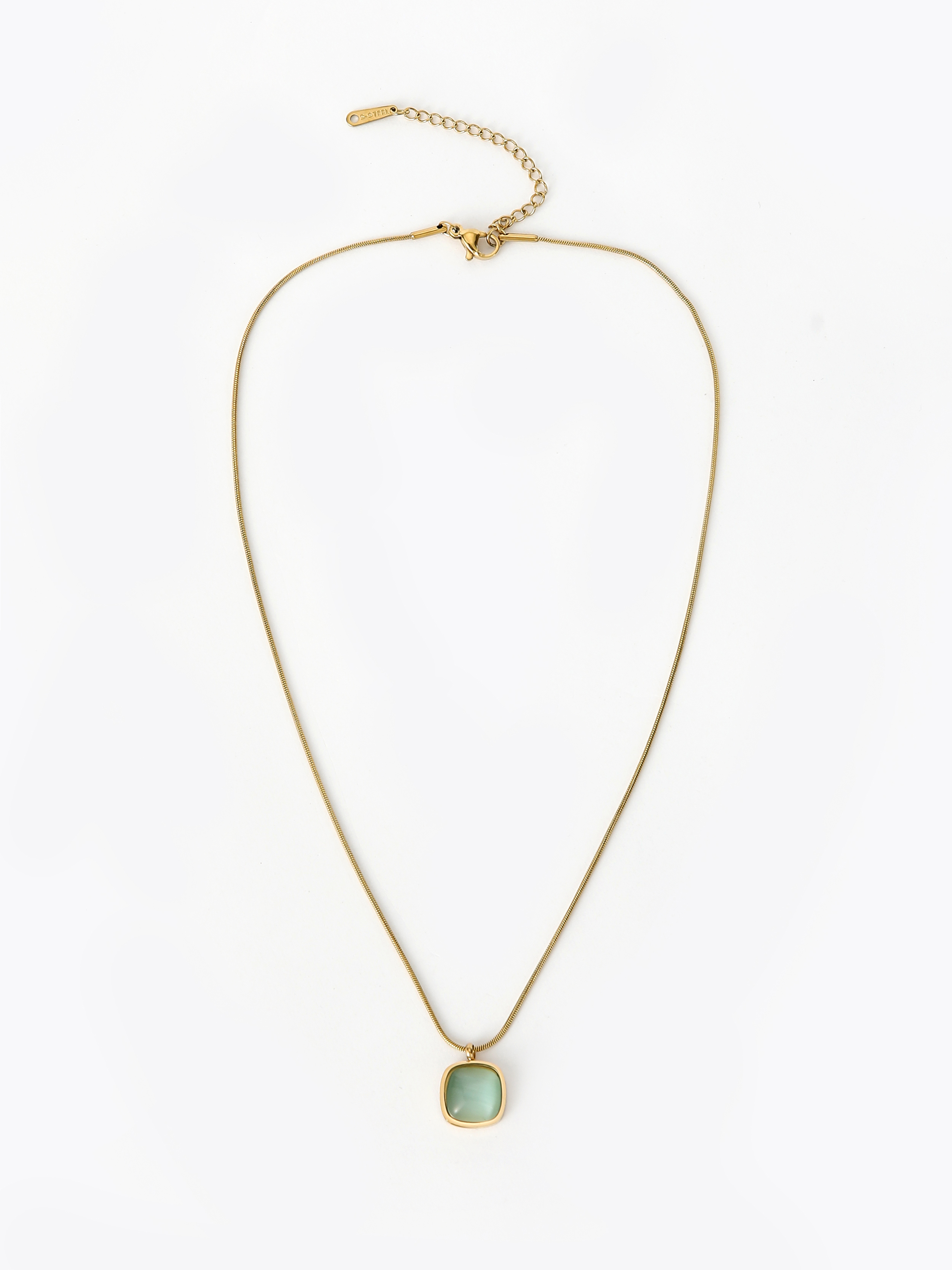 Square Charm Opal Decor Necklace