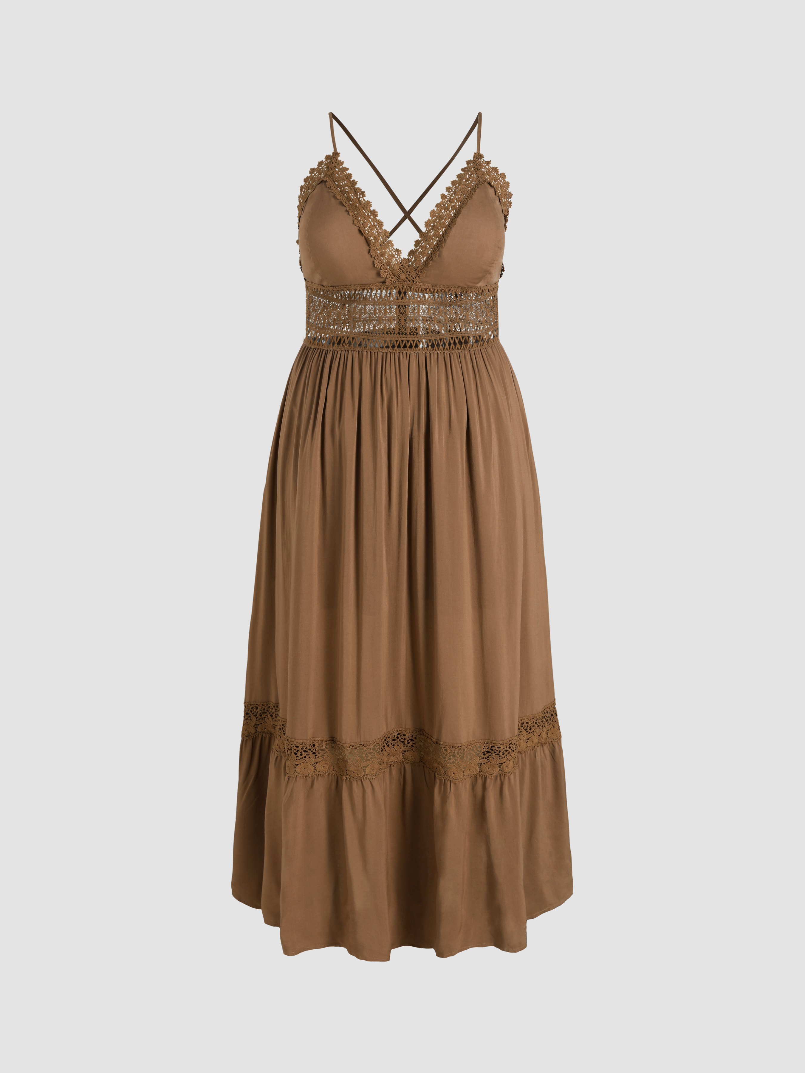 Solid Lace Trim Dress Curve & Plus Cider