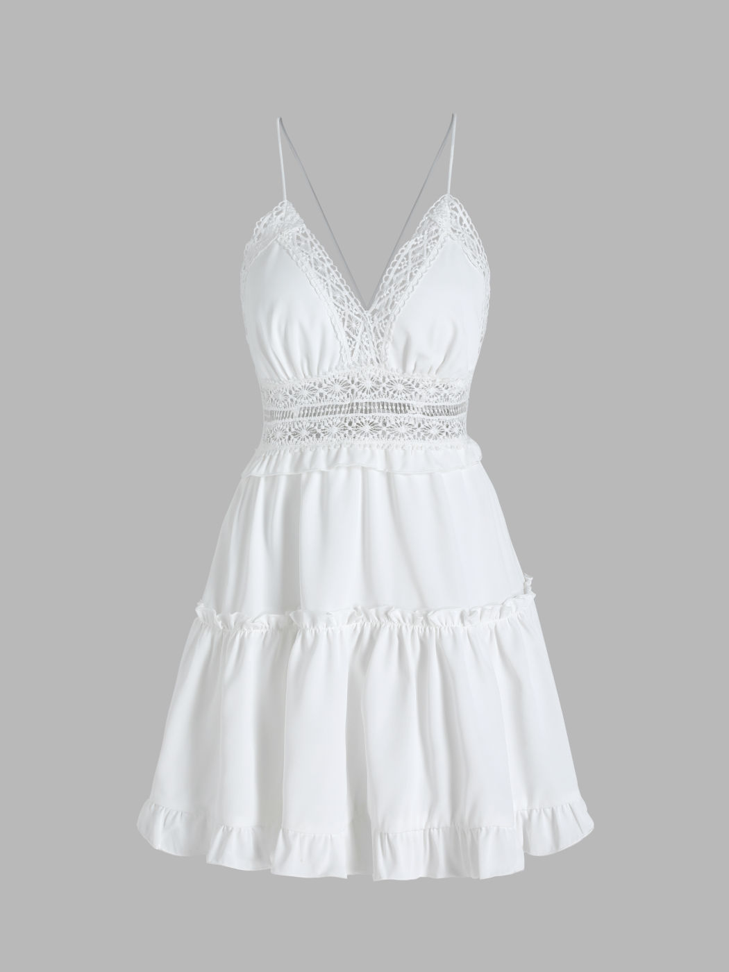 Guipure Lace Tie Back V-Neck Dress
