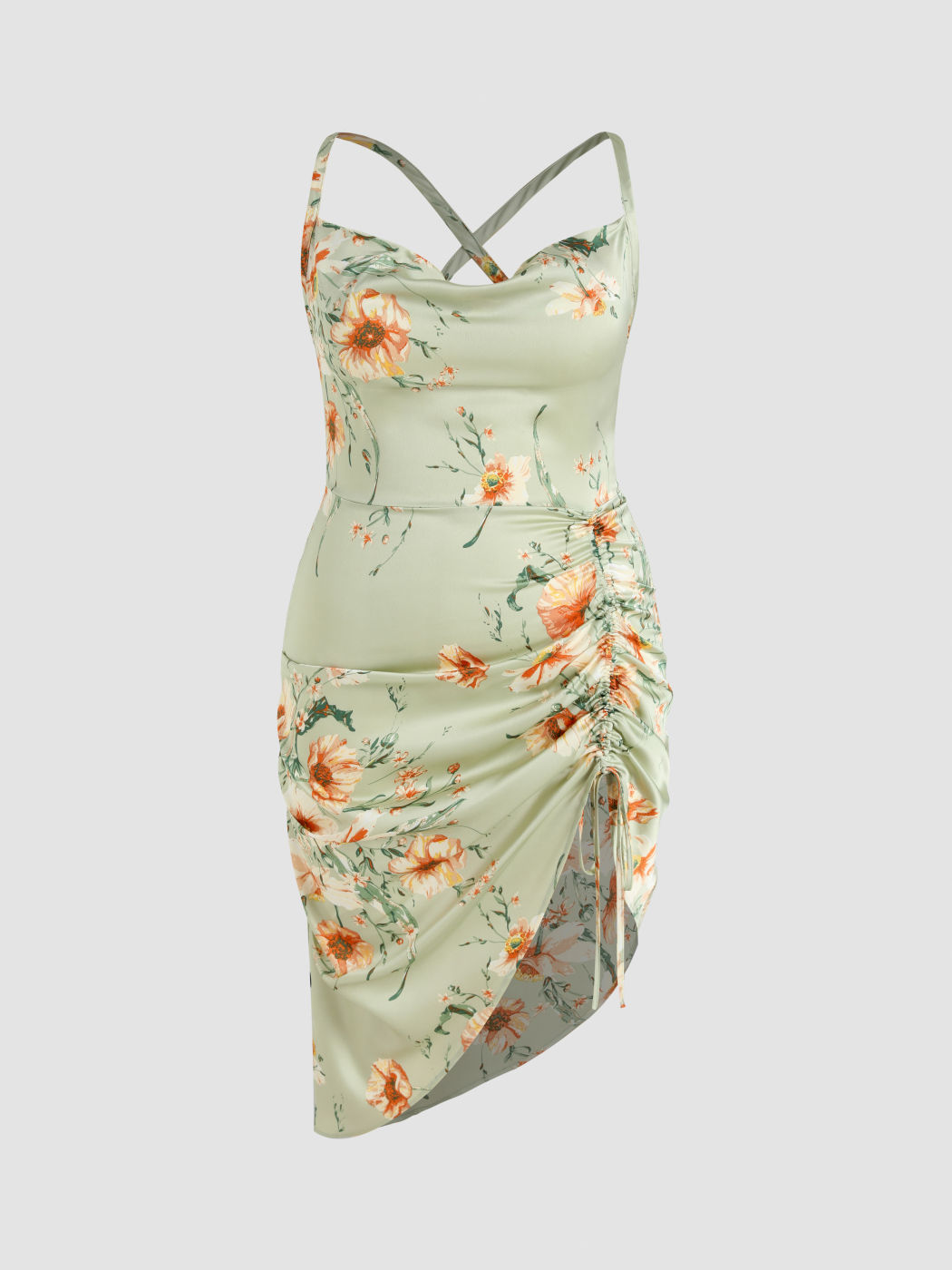 Geblümtes Midikleid aus Satin mit Rüschen Kurve & Plus