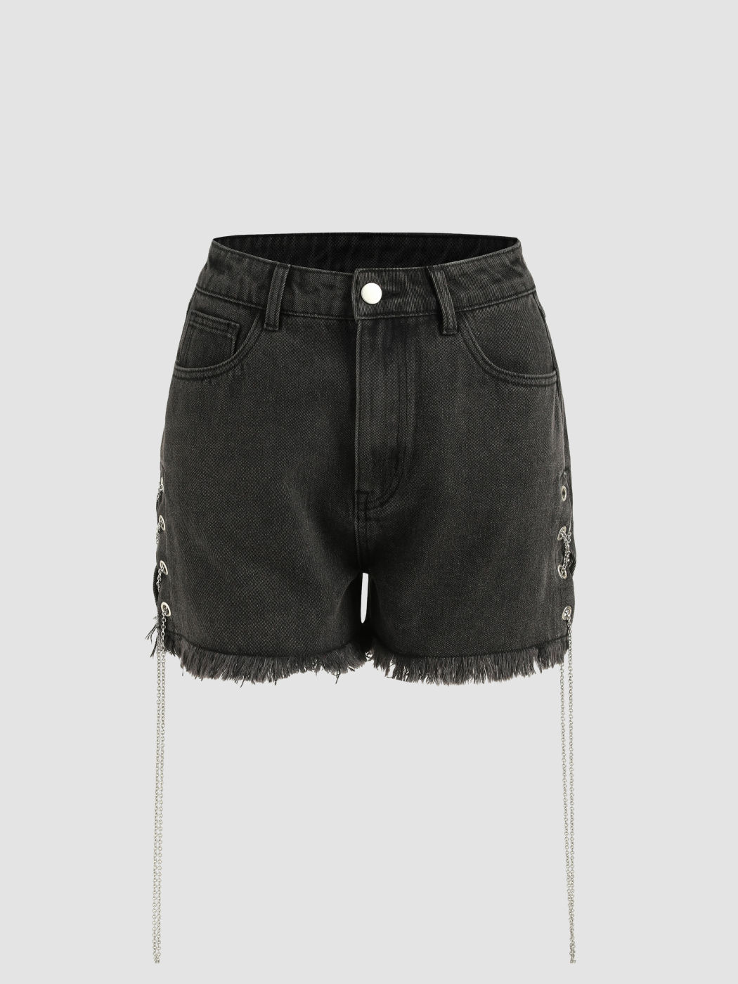 Jeans-Minishorts mit Kettendetail und Troddel