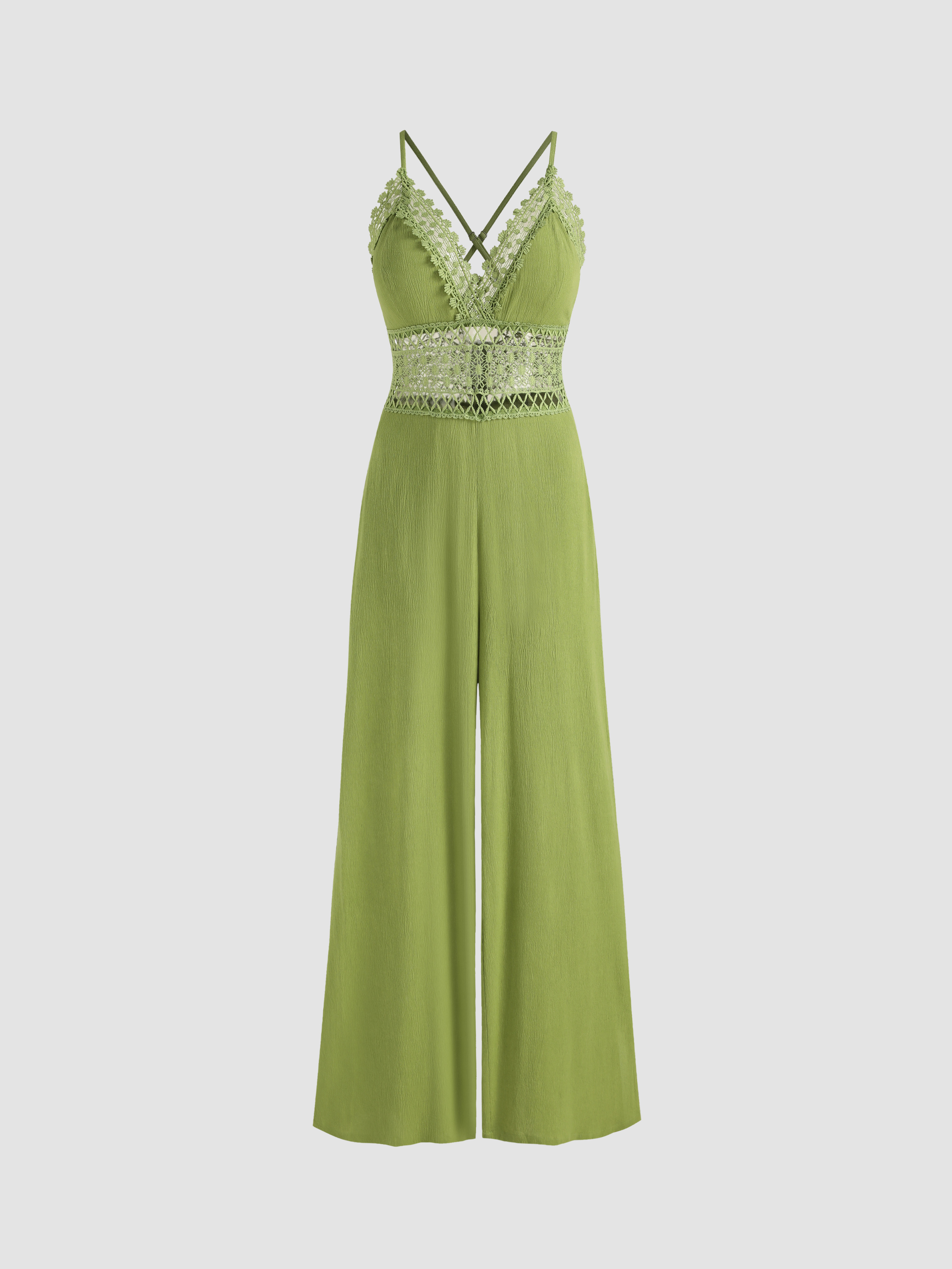 Texture Lace Hollow Out Jumpsuit Cider