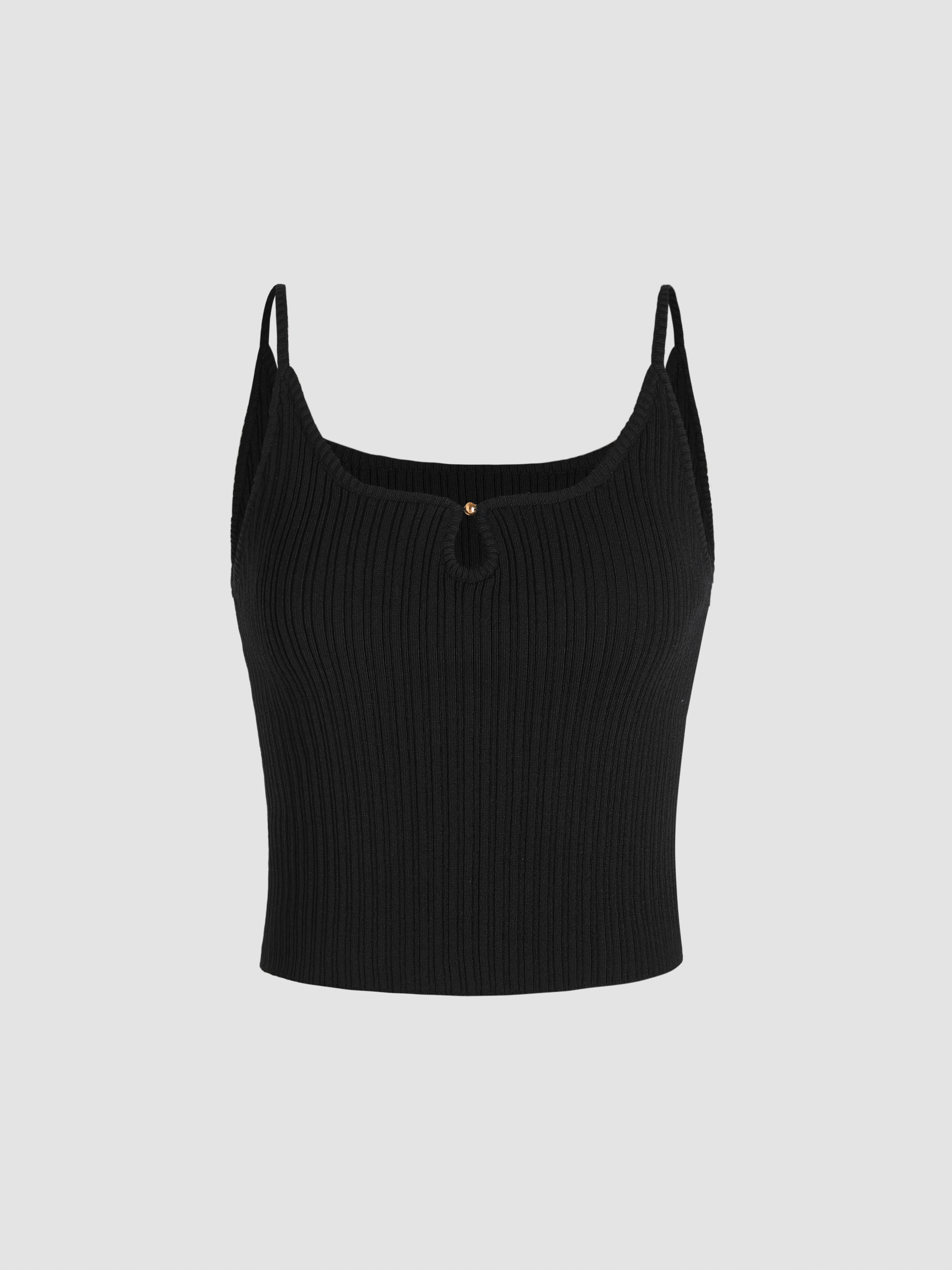 Solid Rib Knit Keyhole Tank Top