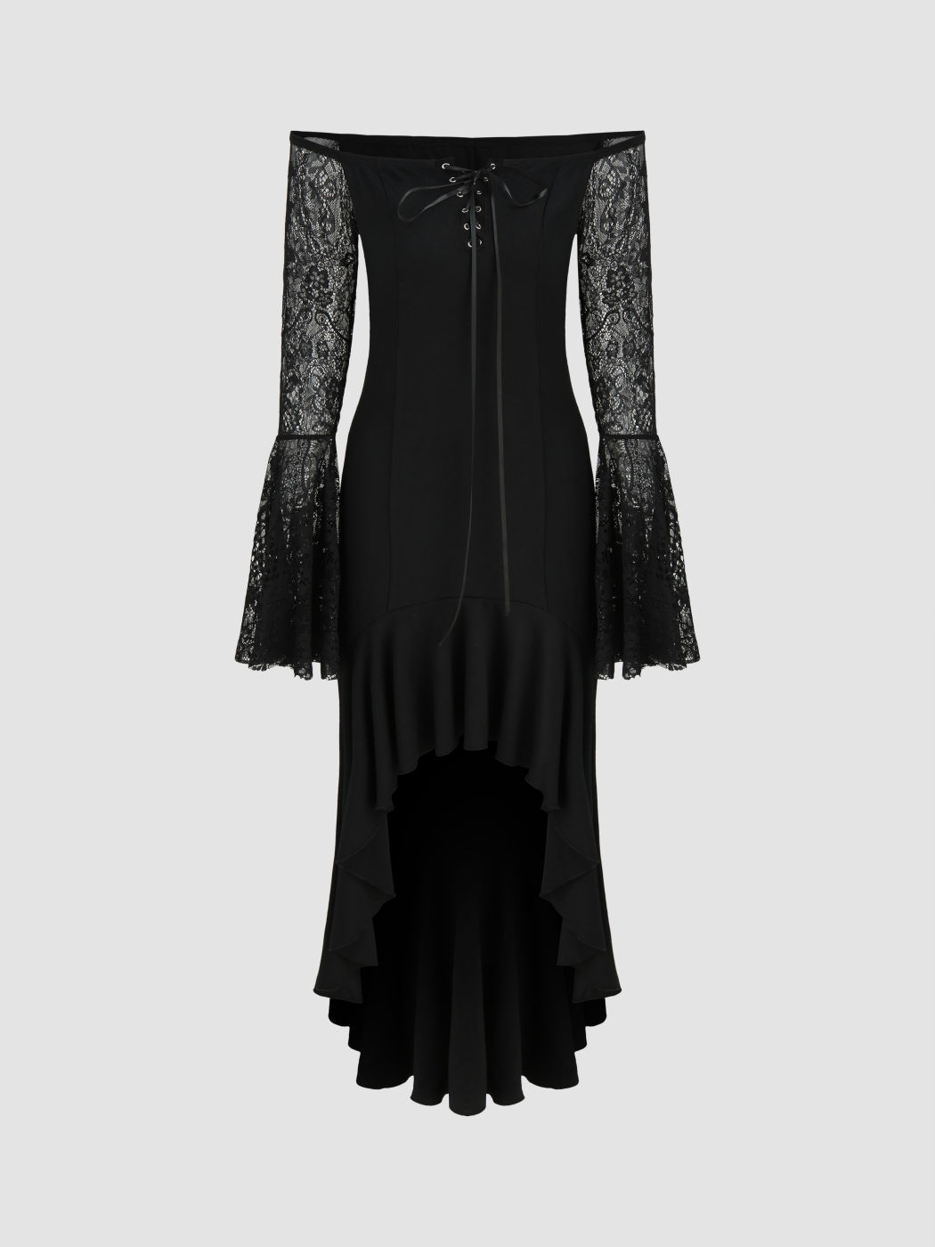 Schulterfreies Midikleid aus Spitze