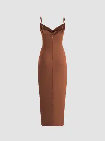 Solid Drawstring Midi Dress