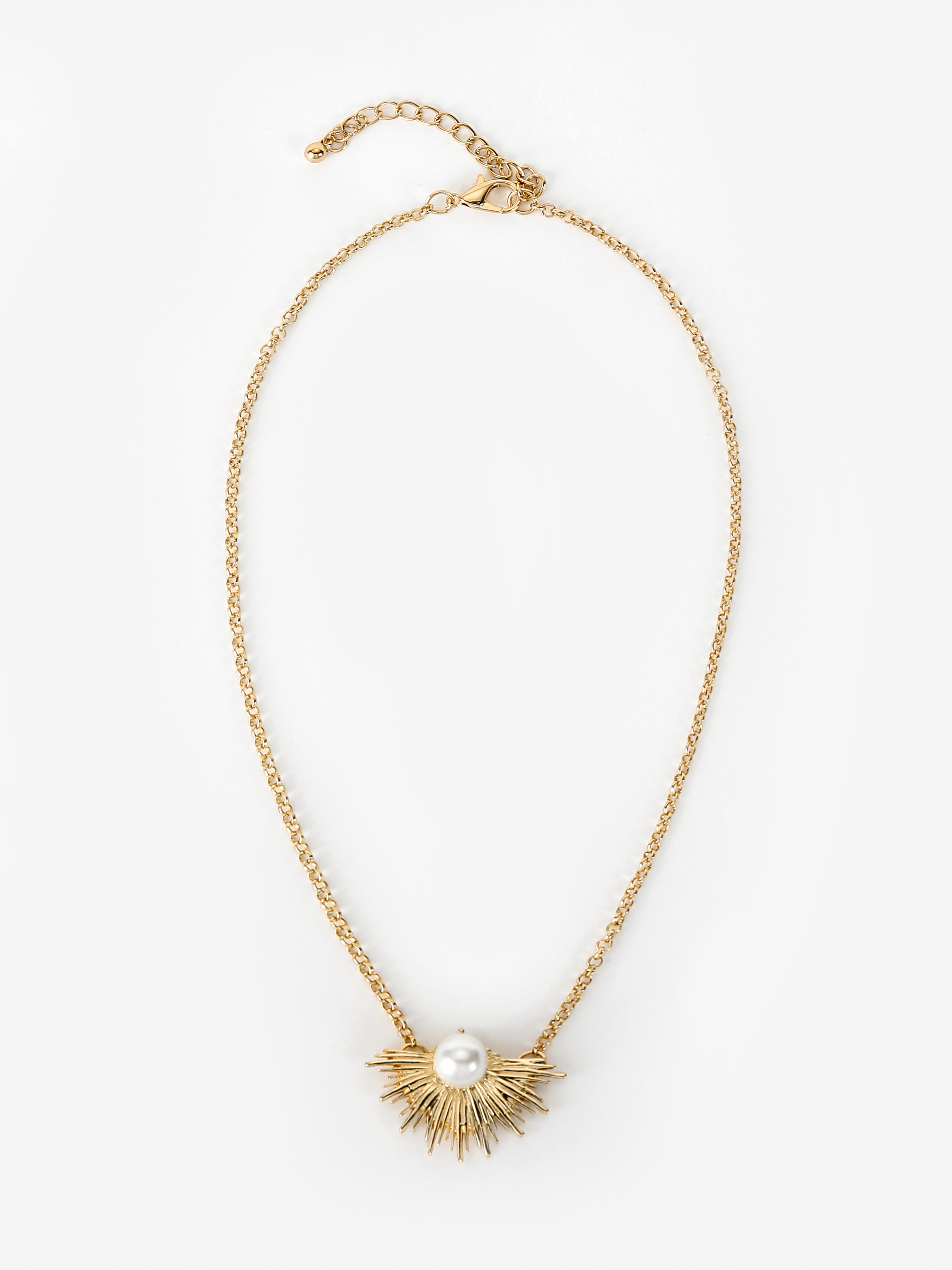 Faux Pearl Decor Metallic Necklace Cider