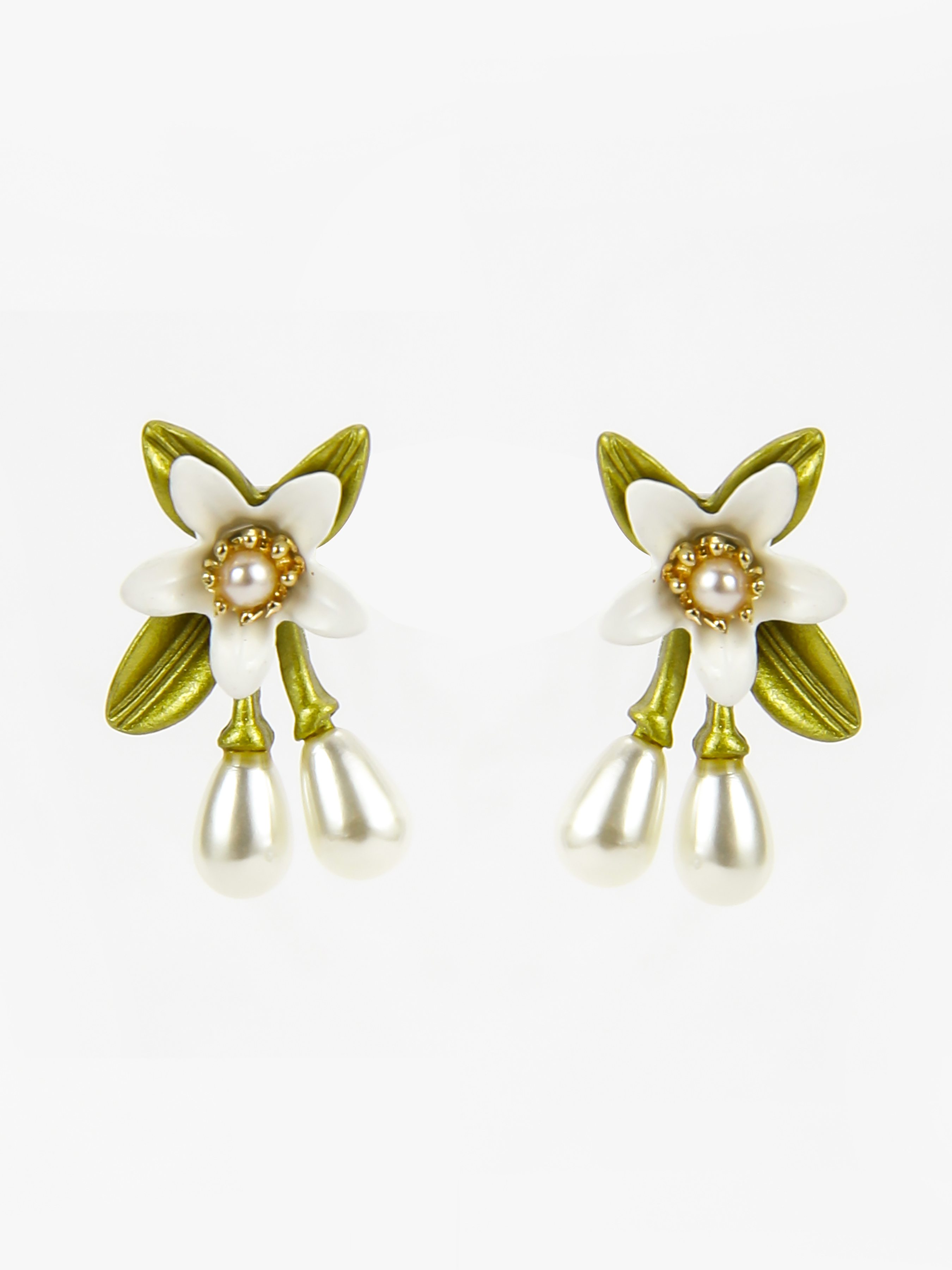Floral & Faux Pearl Earrings - Cider