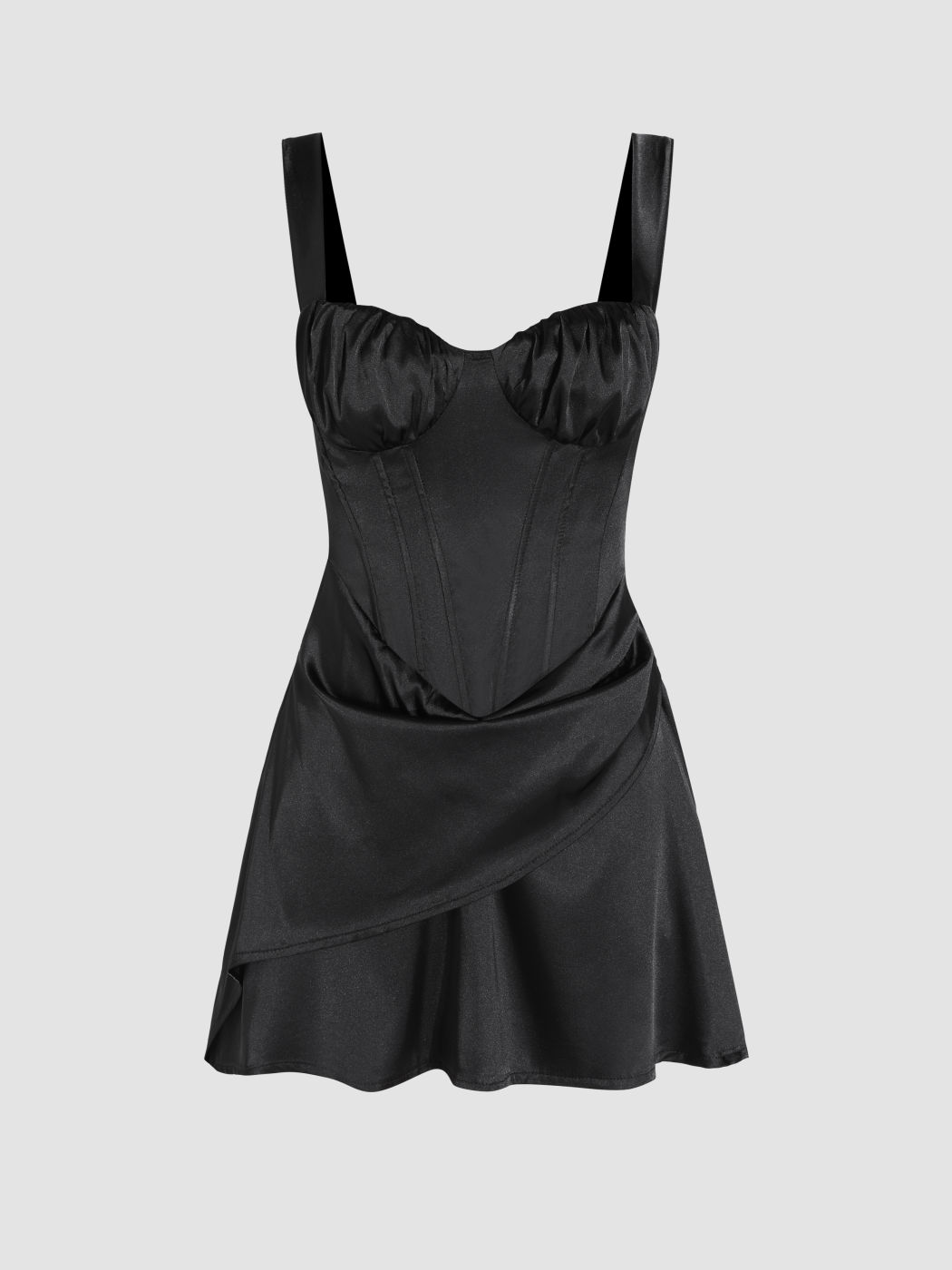 Einfarbiges, gerafftes Minikleid