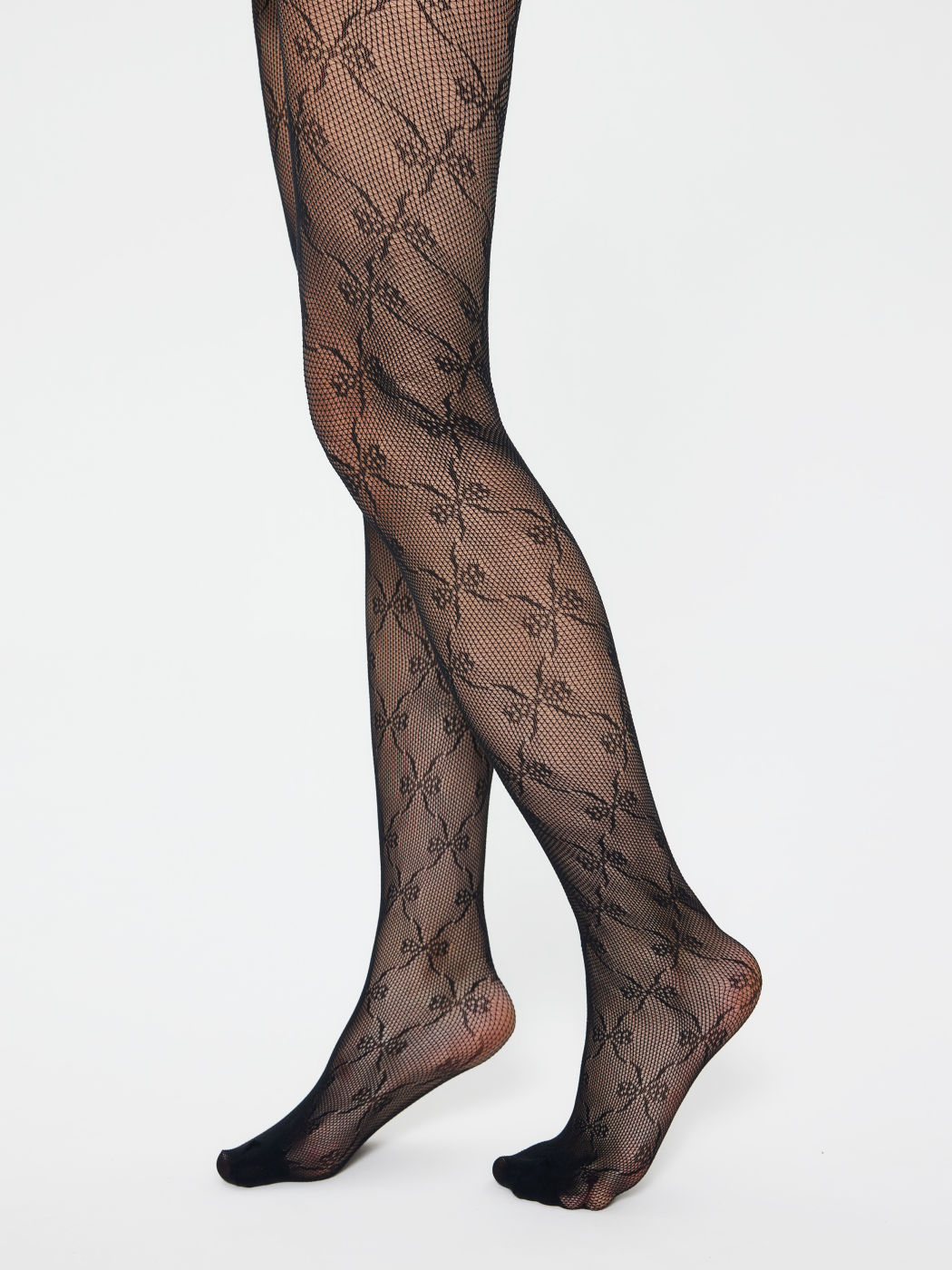 Argyle Fishnet Bowknot Black Tights