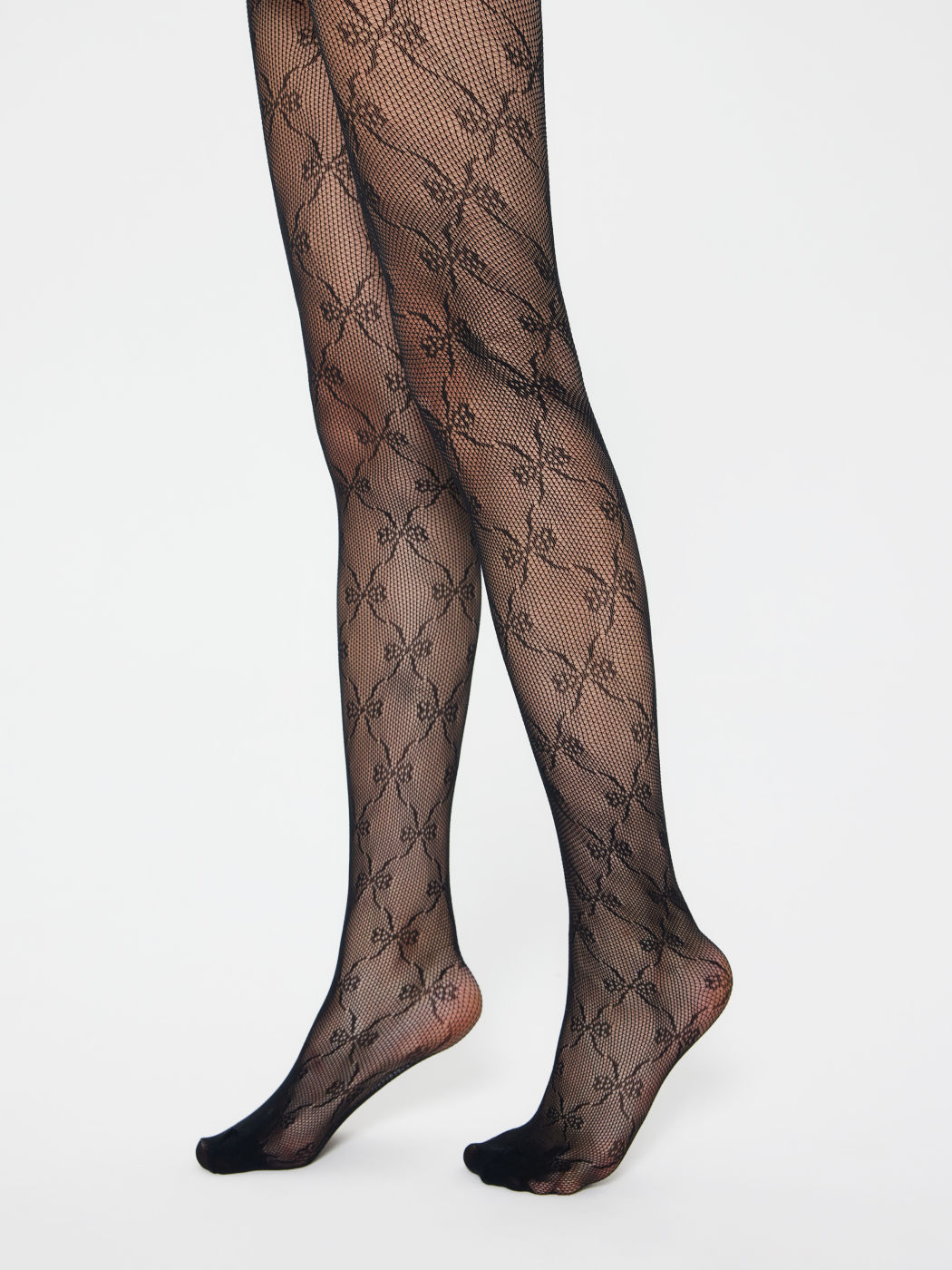 Argyle Fishnet Bowknot Black Tights
