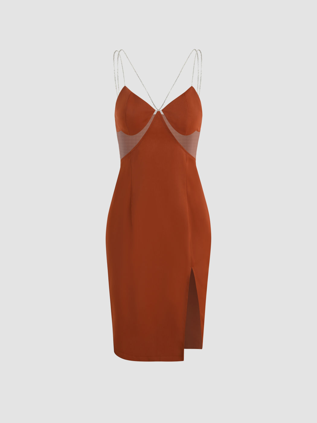 Midikleid mit Strasskette und Patchy-Schlitz
