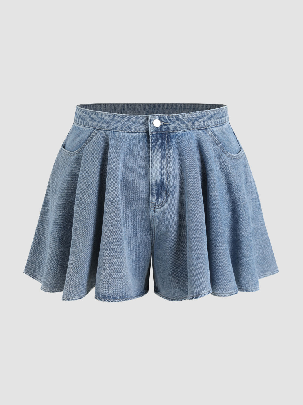 Ruffle Hem Denim Shorts Curve & Plus