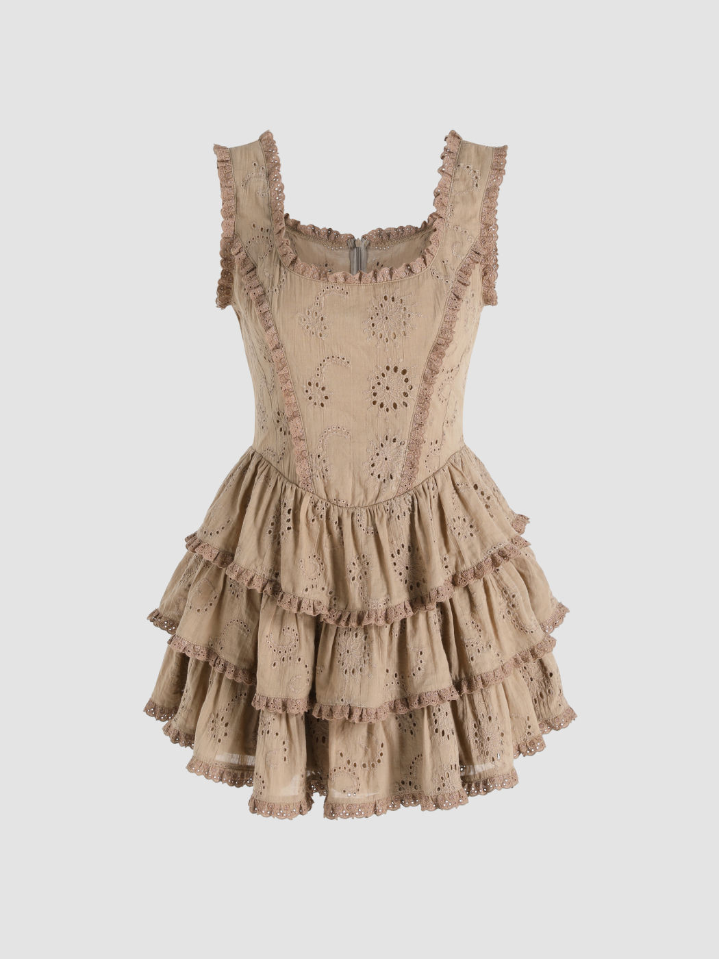  Bodenständiges Lochmuster Minikleid
