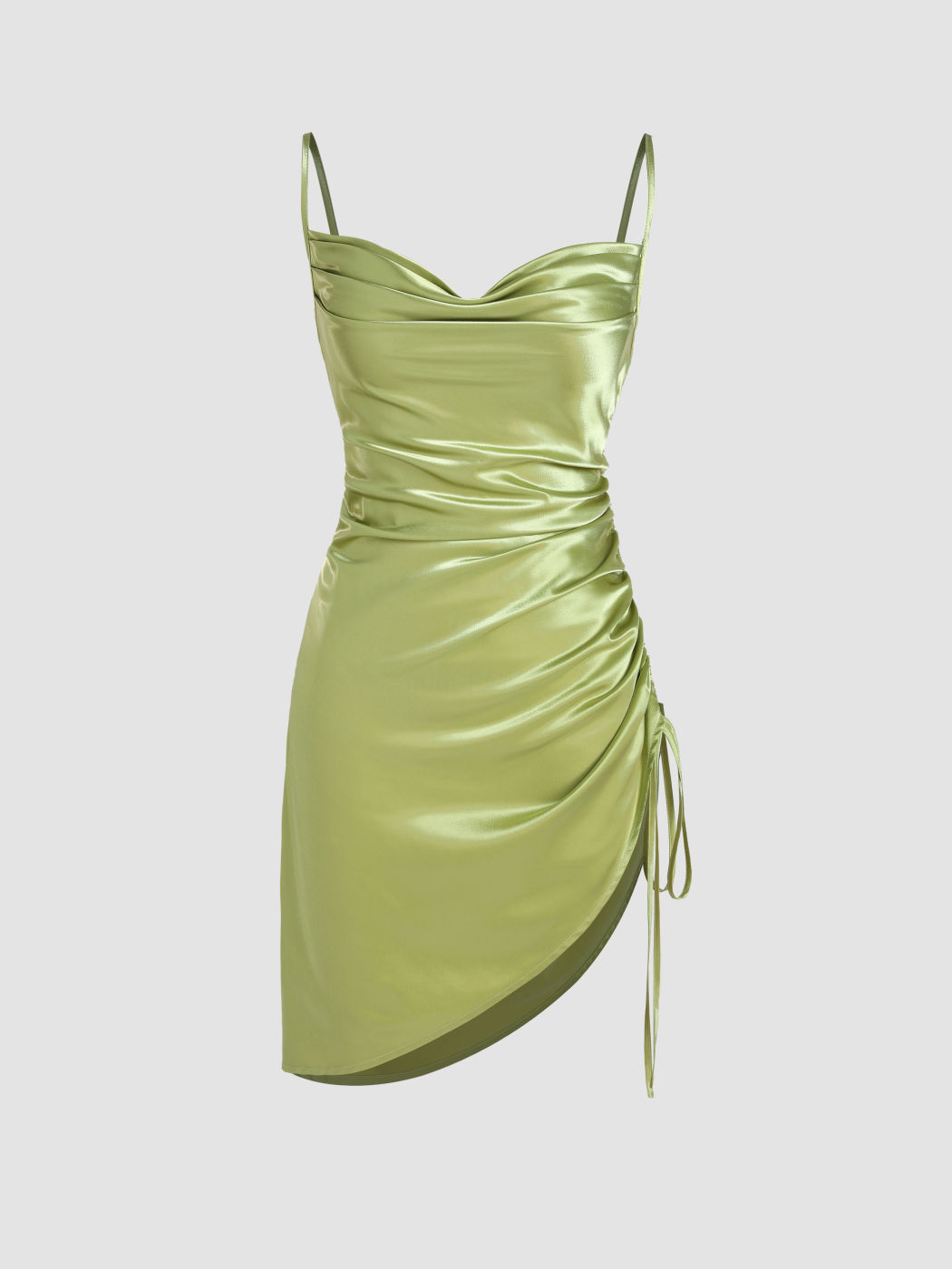 Minikleid aus Satin mit Rüschen und Wasserfallausschnitt