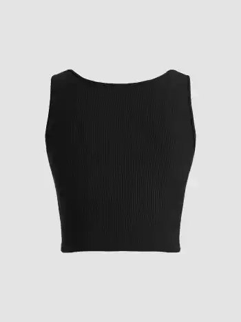  Einfarbiges Rippen-Crop Top mit Twist Front