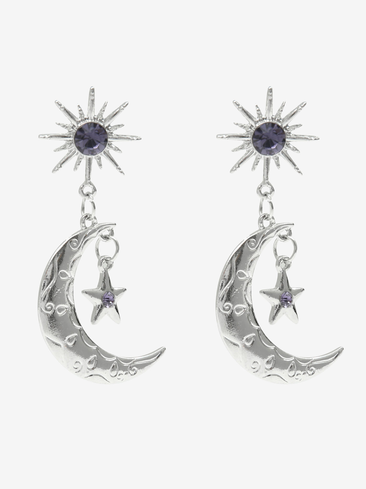 Orecchini pendenti Luna decoro sole e stelle
