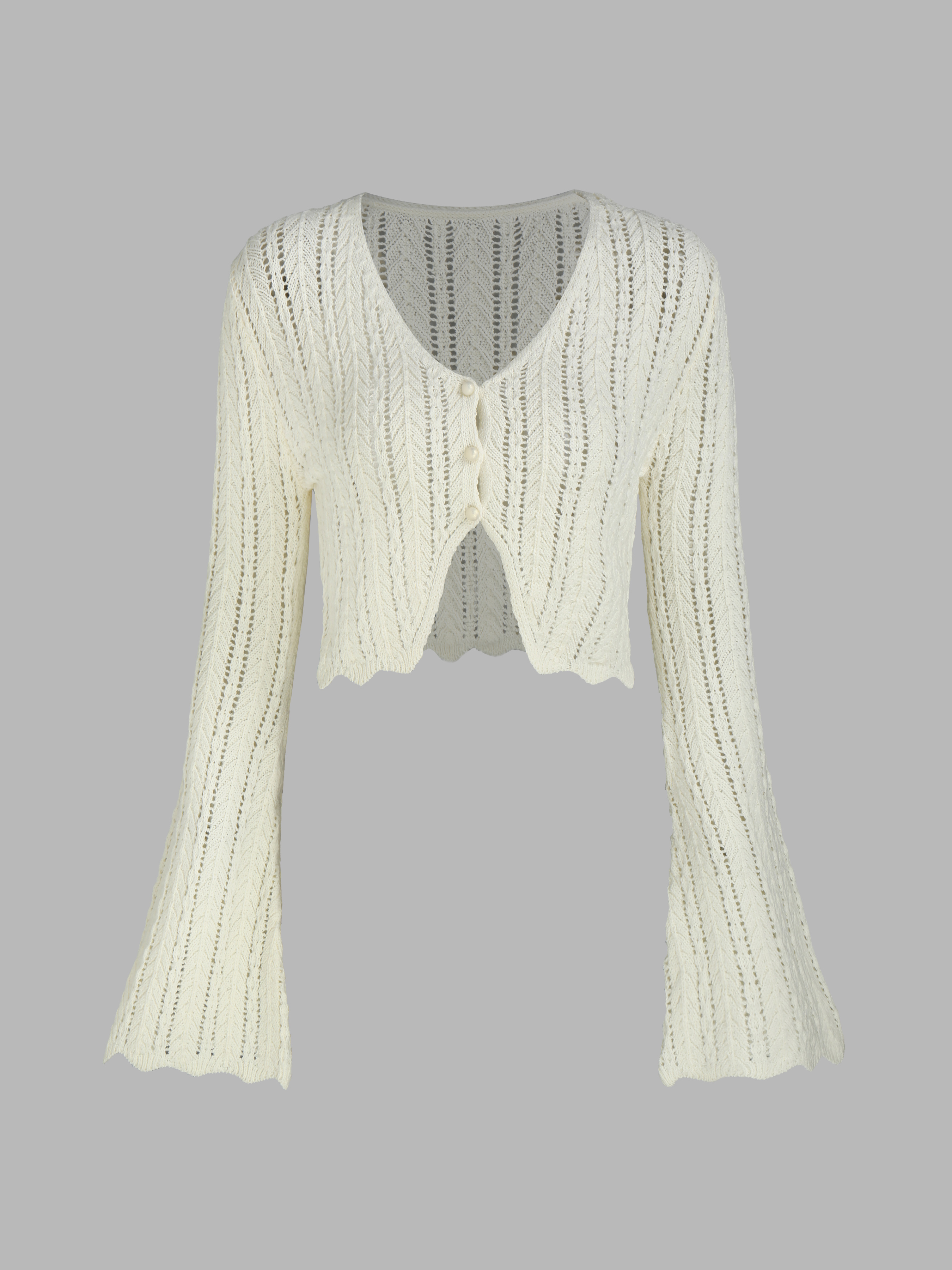 Wave Trim Bell Sleeve Cardigan - Cider