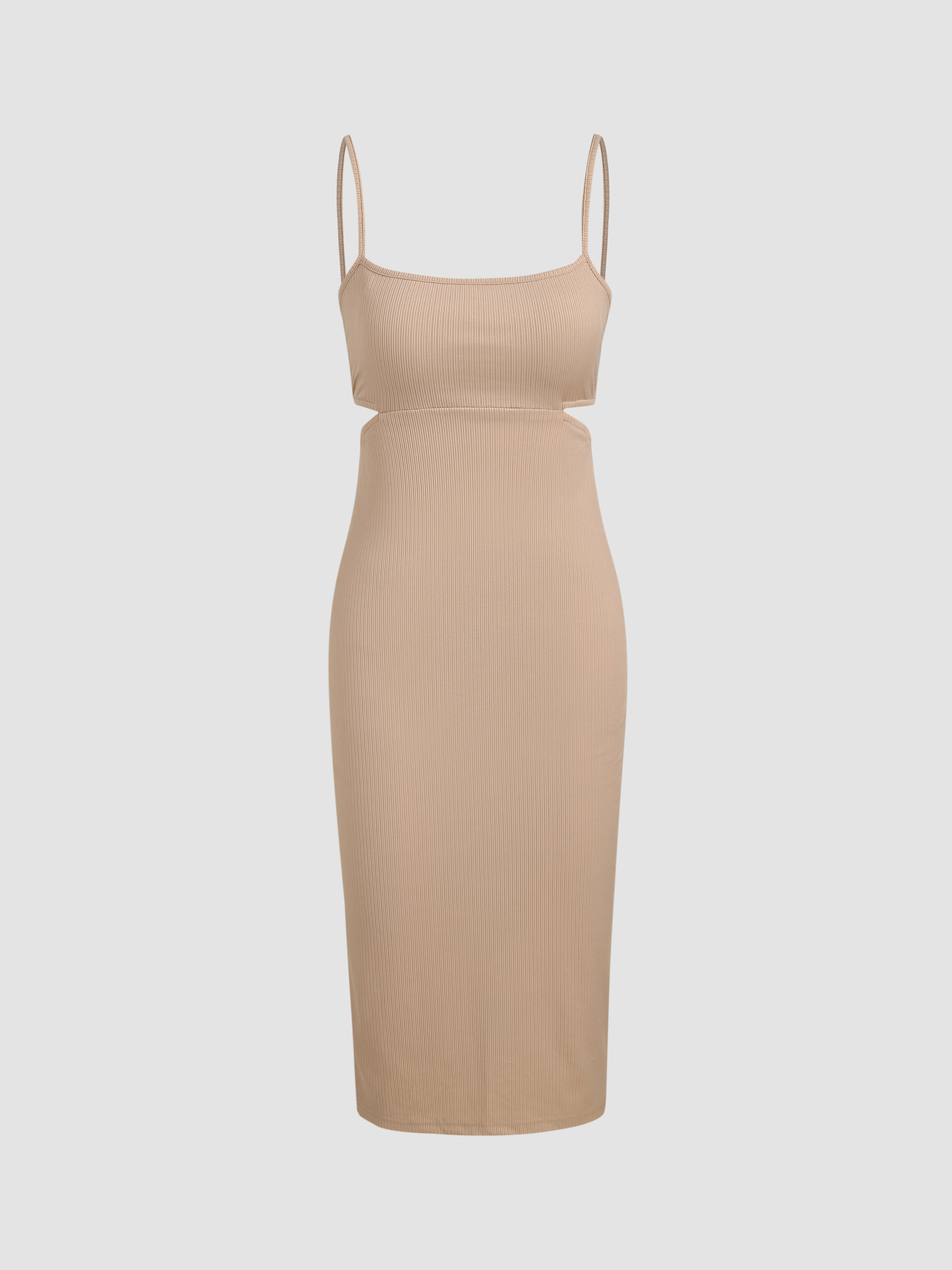 Solid Rib Cut Out Midi Dress Cider