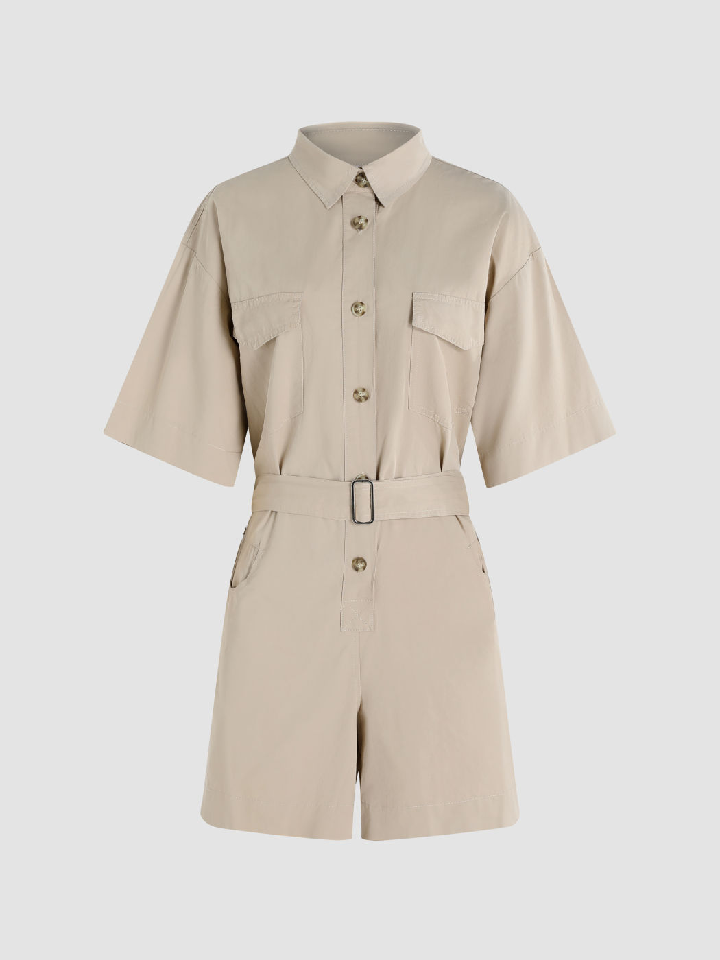 Solid Button Down Playsuit