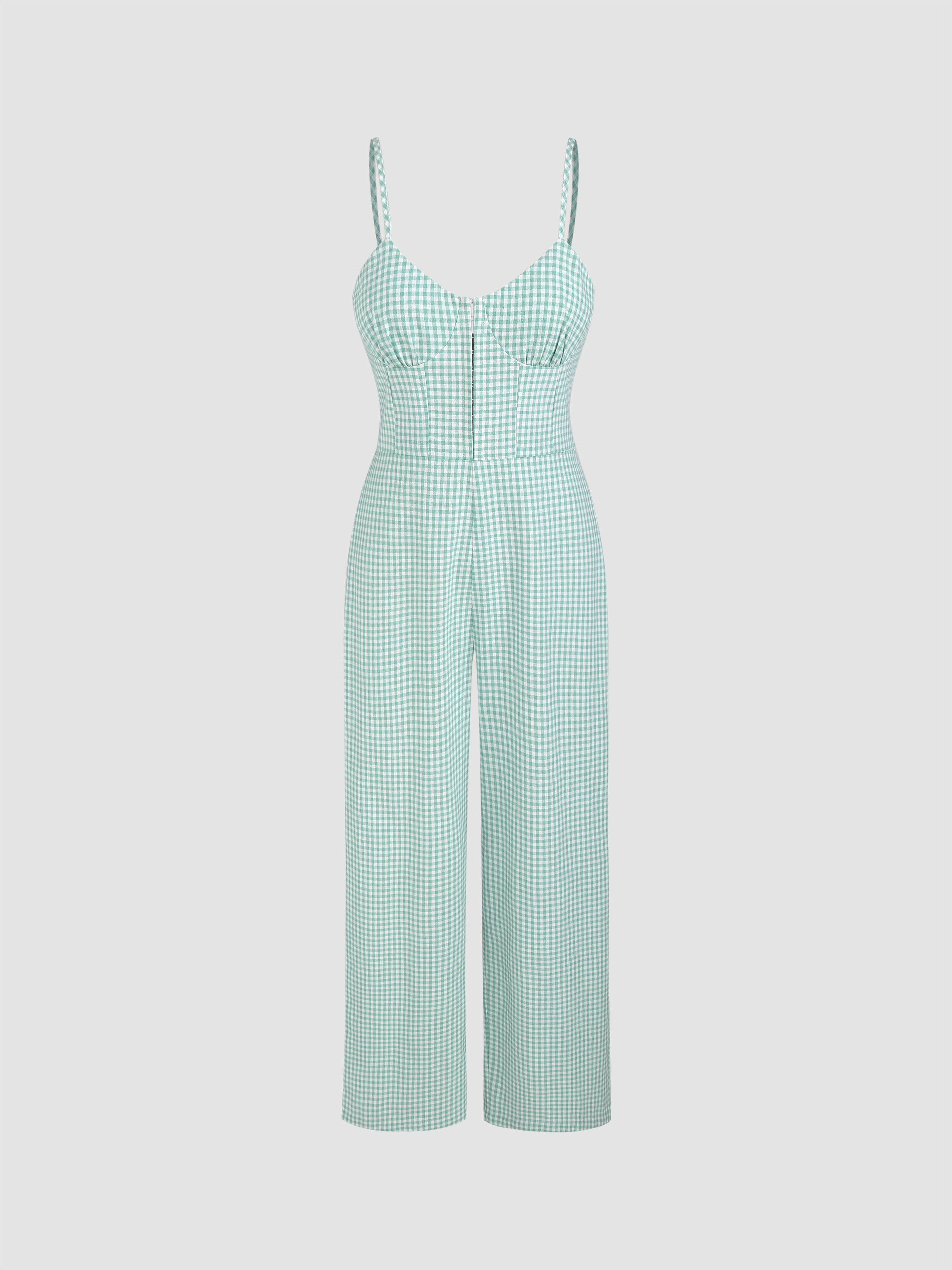 Gingham Buckle Jumpsuit For Outdoor