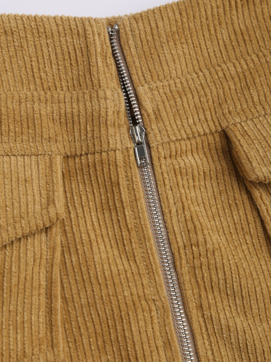 Solid Pocket Zip Up Corduroy Skort