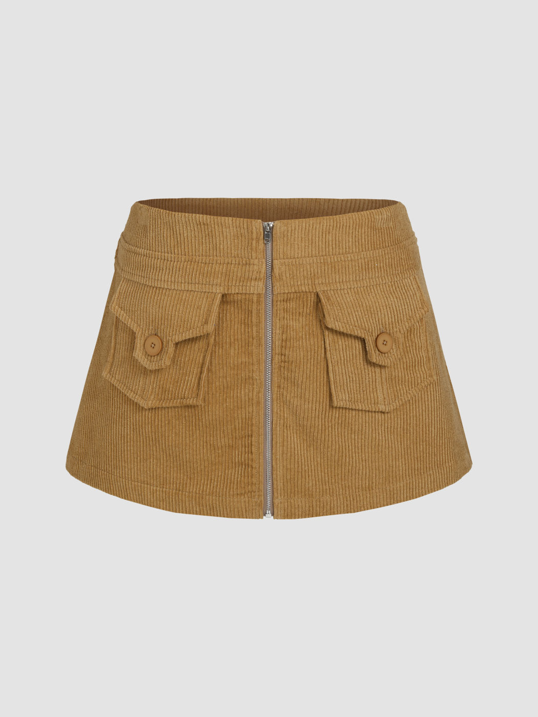 Solid Pocket Zip Up Corduroy Skort