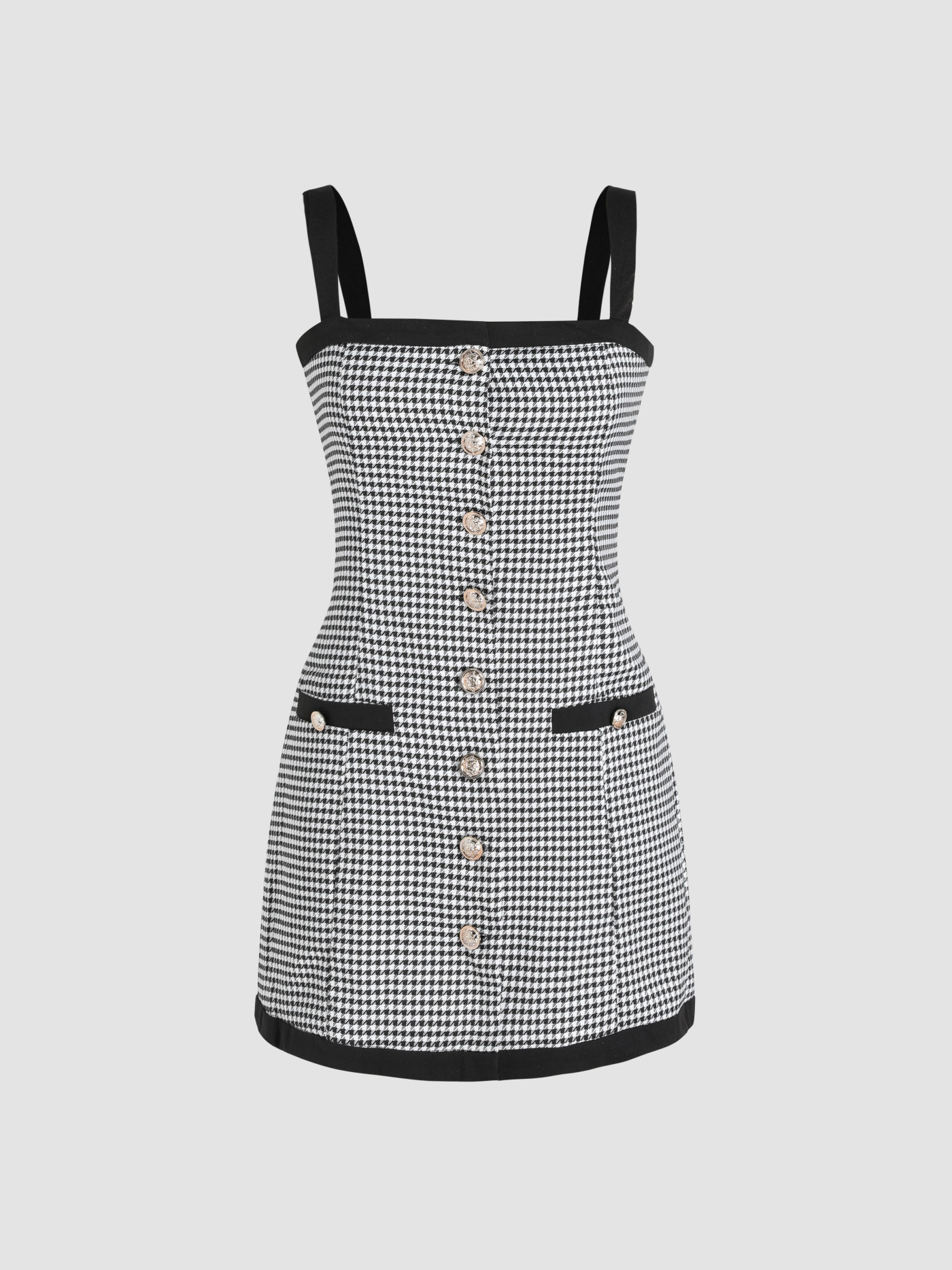 Hahnentritt-Minikleid mit Kontrastbesatz
