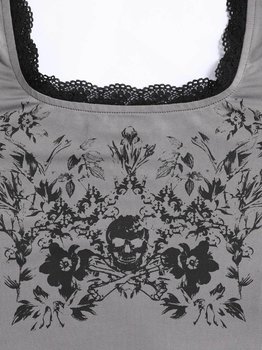 Langärmliges Crop-Top mit grafischem Spitzenbesatz