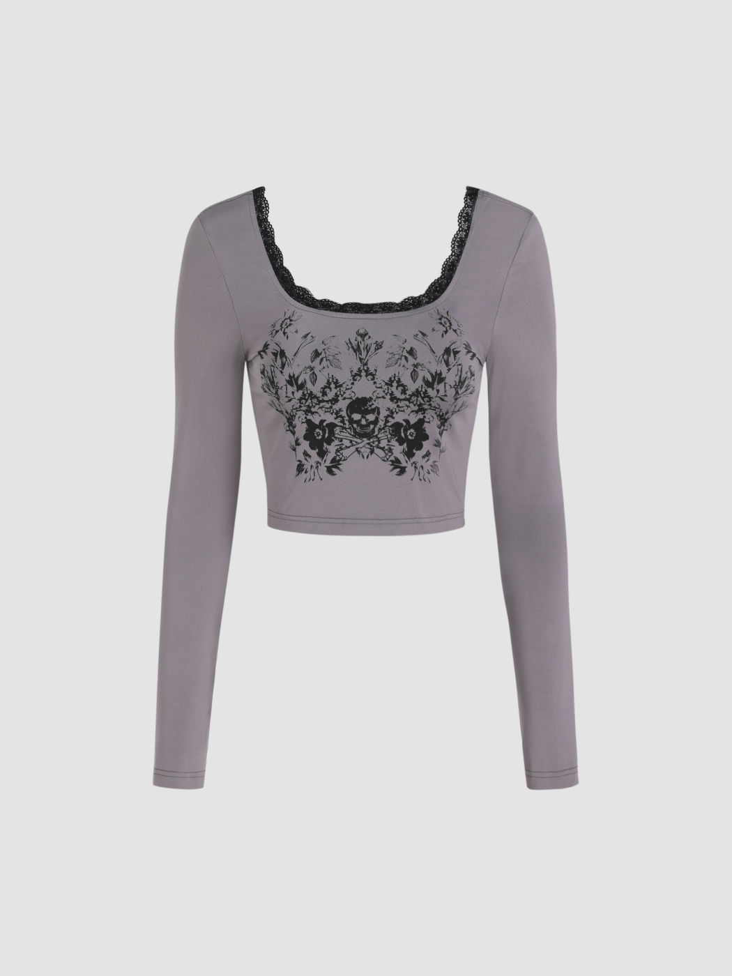 Langärmliges Crop-Top mit grafischem Spitzenbesatz