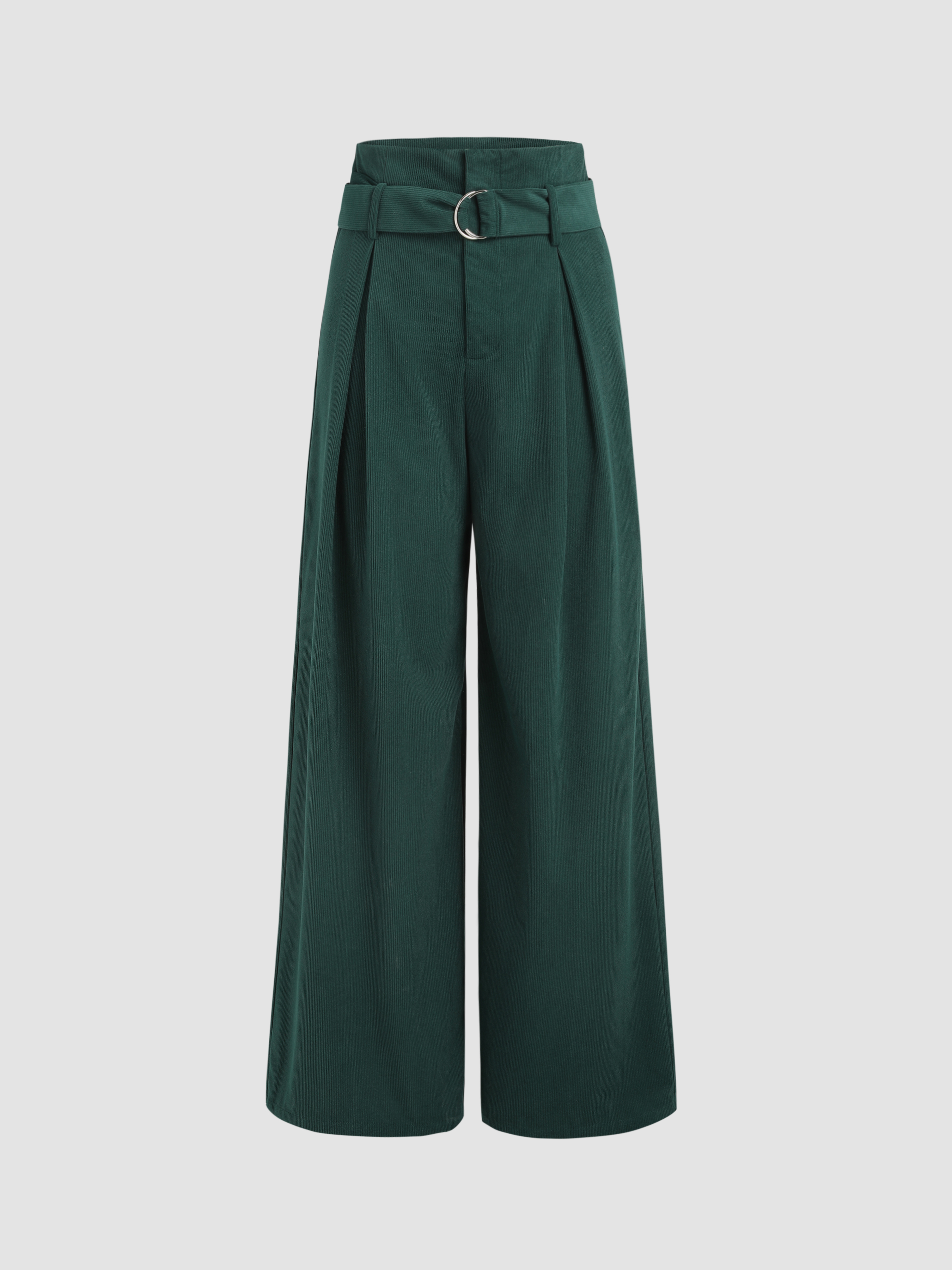 Solid Corduroy Wide Leg Trousers With Belt - Cider