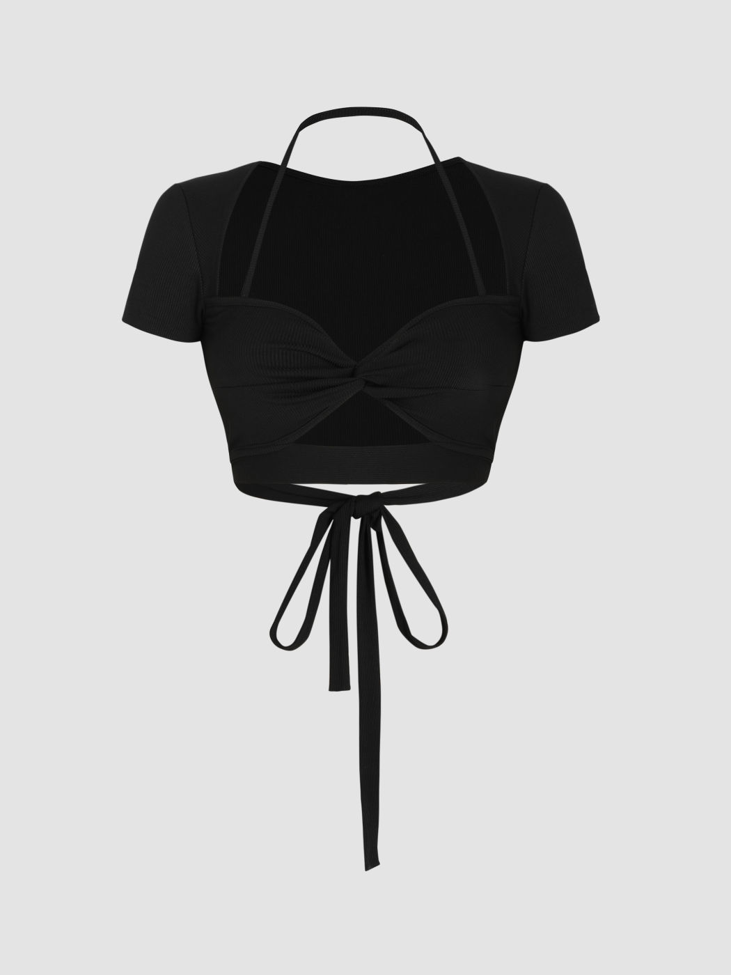  Solid Halter Twisted Crop Top