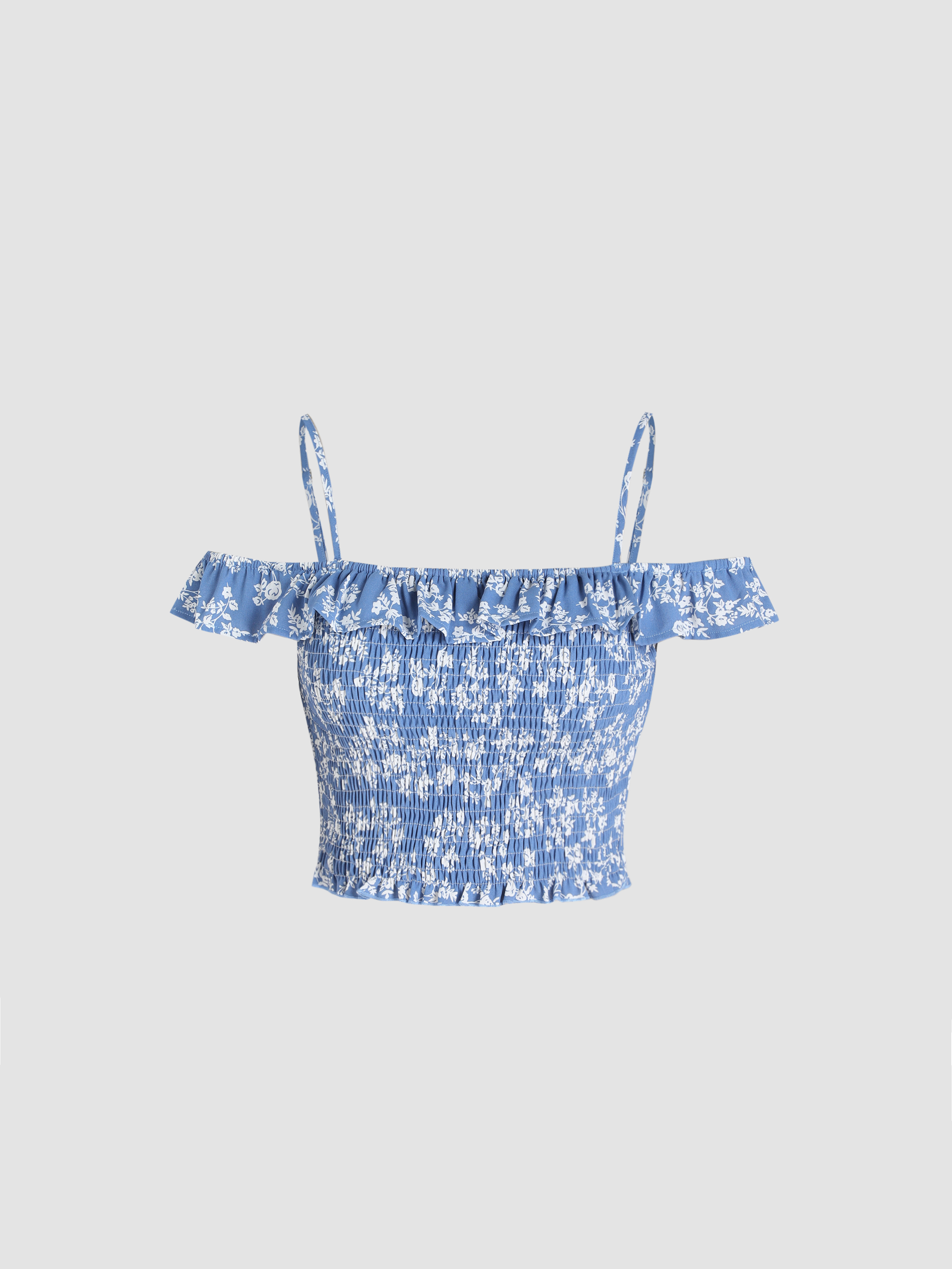 Ditsy Floral Ruffle Shirred Crop Top - Cider