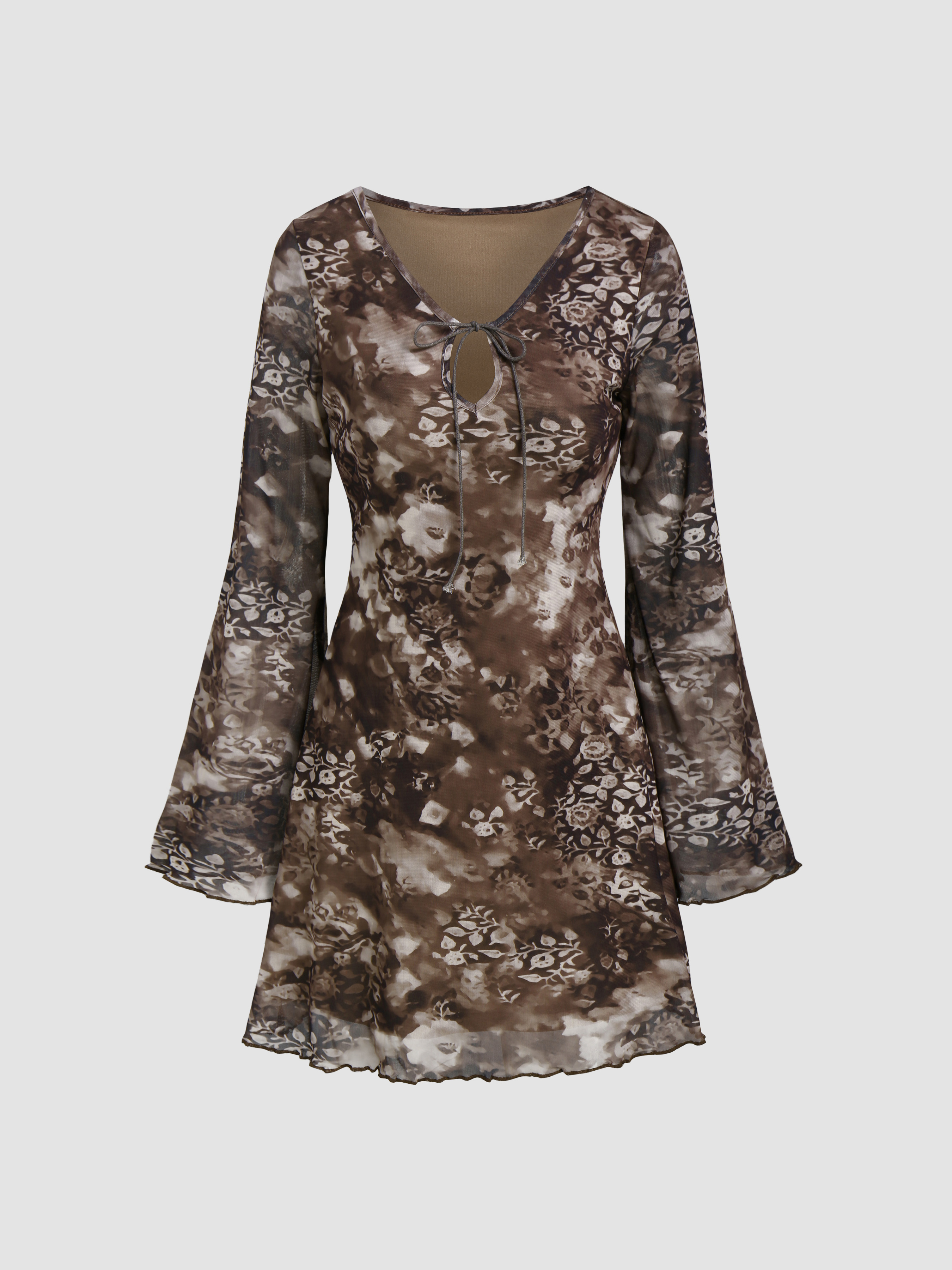 Bell Sleeve Mesh Mini Dress Cider