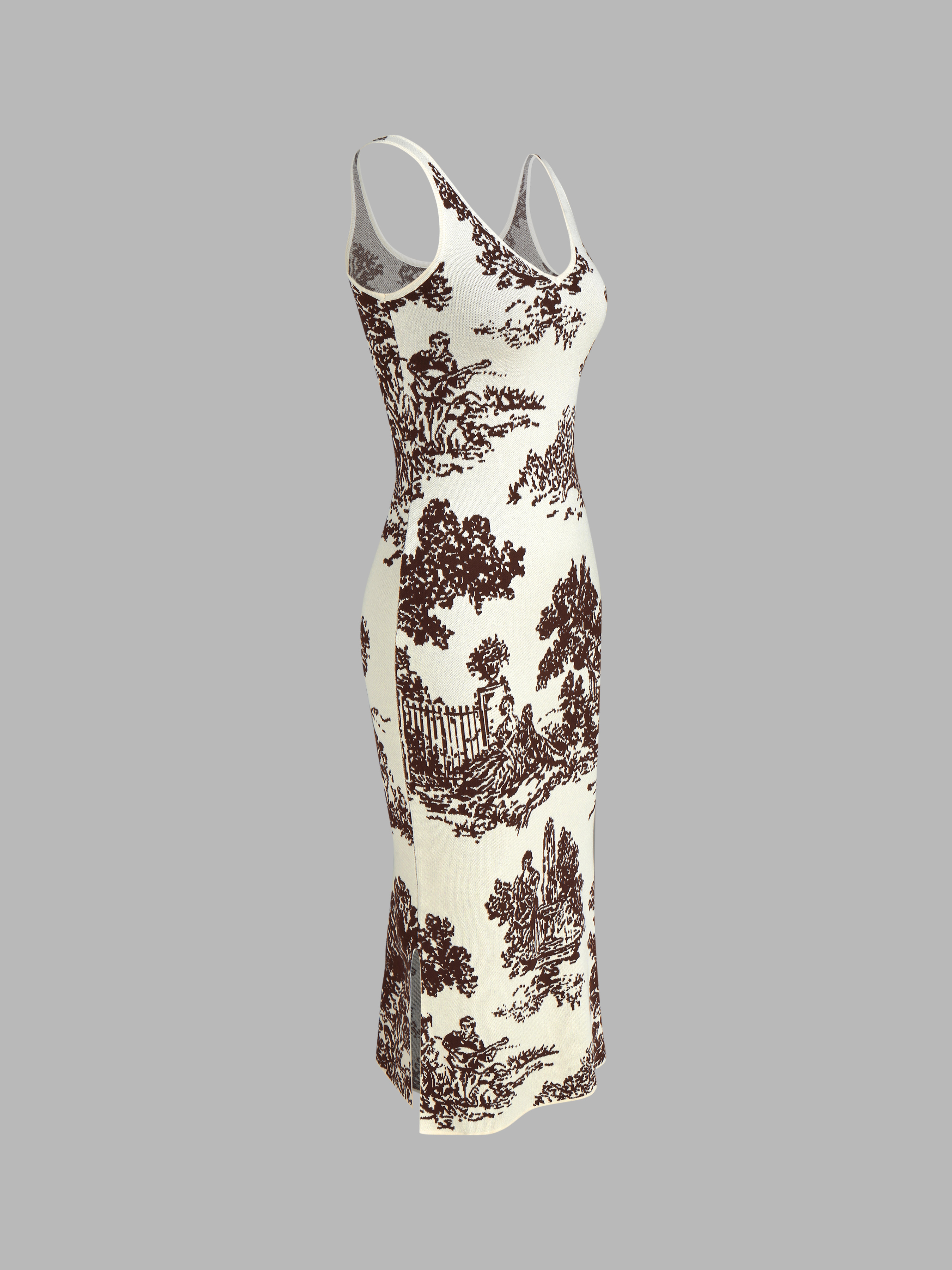 Knit Toile de Jouy Rib Camisole Midi Dress - Cider