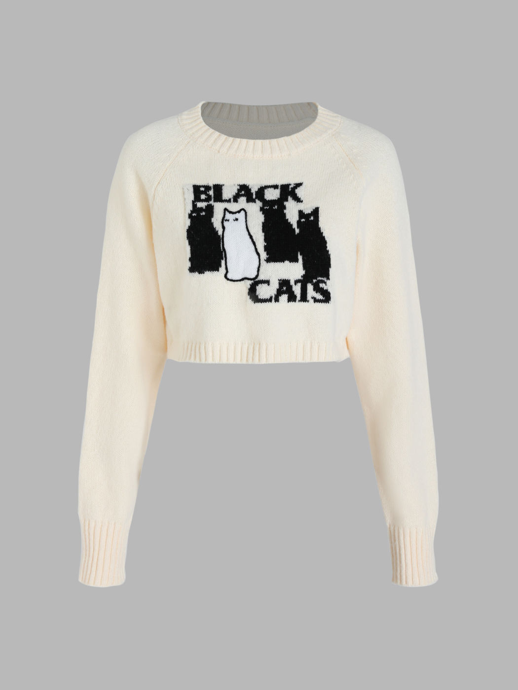 Kurzer Pullover mit Katzen-Print
