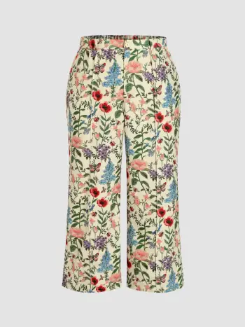 Blumenmuster Taschen Lange Hosen Kurve & Plus