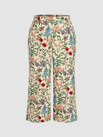 Blumenmuster Taschen Lange Hosen Kurve & Plus