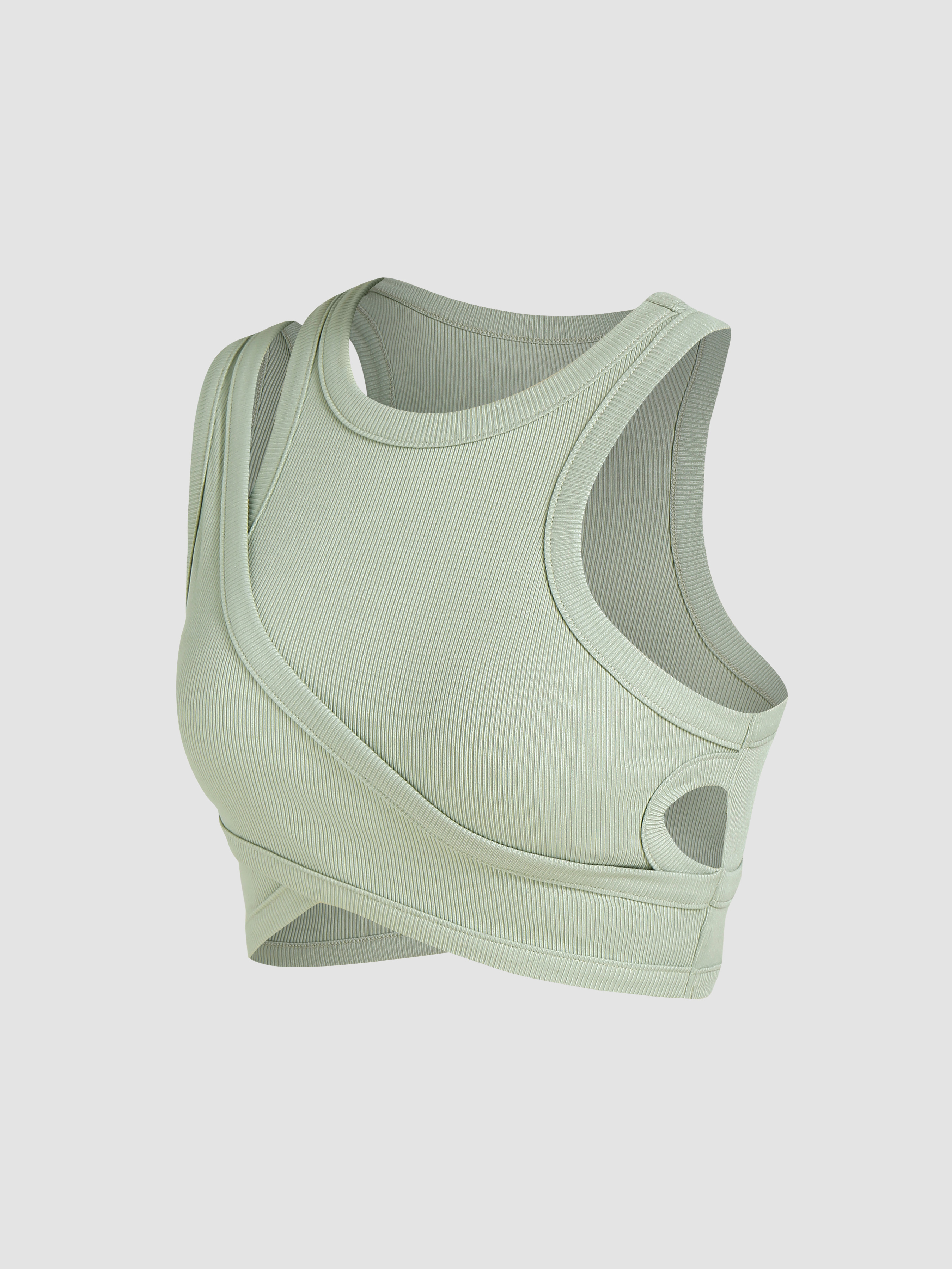 Knit Fabric Rib Cut Out Tank Crop Top For Music Festival
