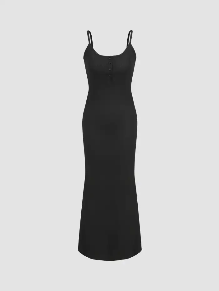 Rib Button Mermaid Maxi Dress For Daily Casual Exhibition
