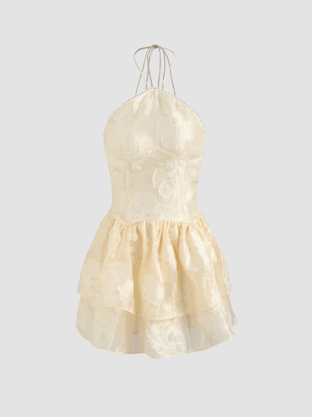 Geblümtes Jacquard-Halter-Minikleid mit Lagen